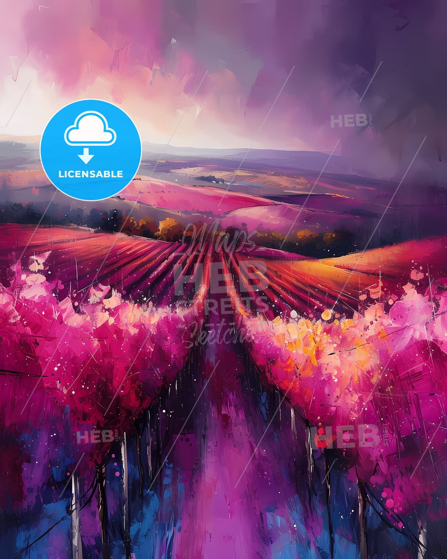 Beaujolais, France - A Painting Of A Field Of Pink Flowers