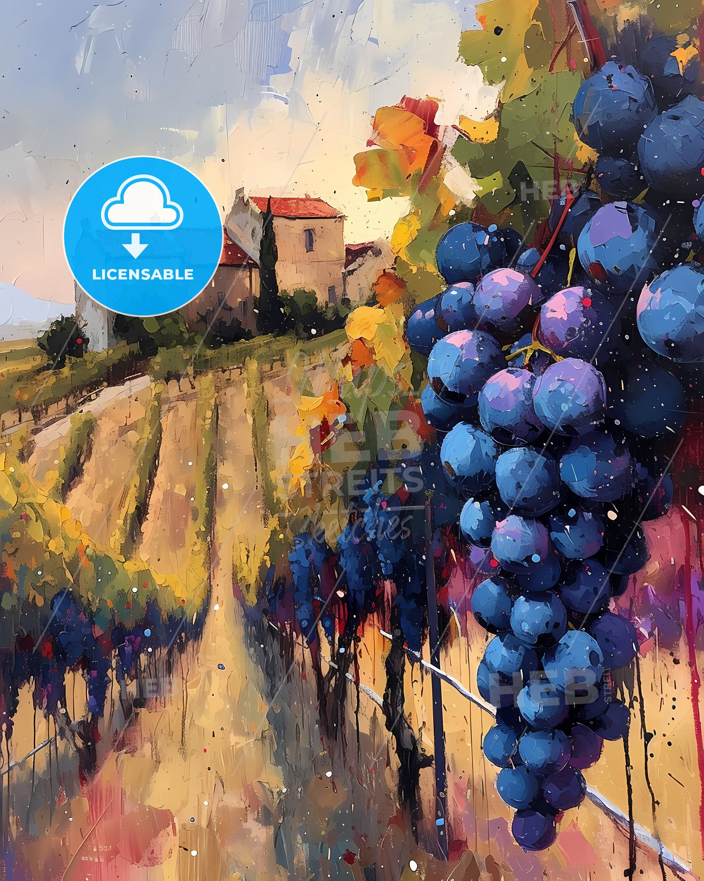 Swartland, South Africa - A Painting Of Grapes On A Vineyard