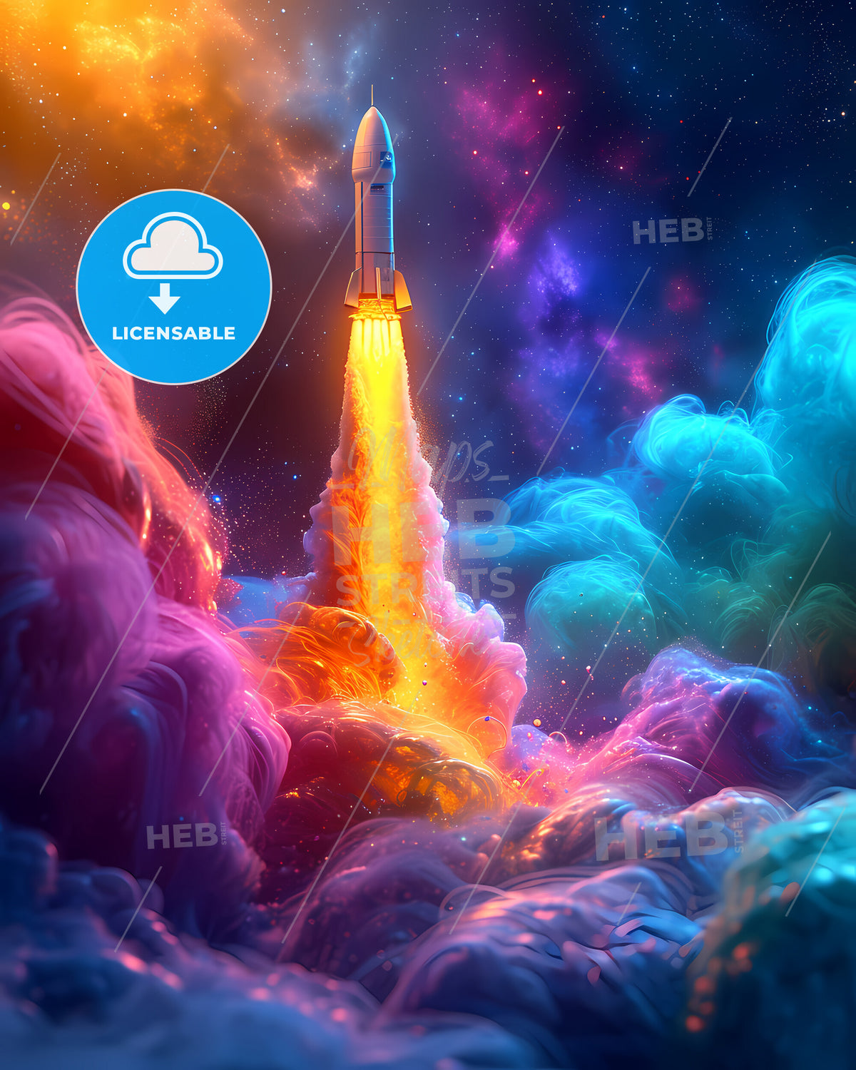 The Rocket Is Launching - A Rocket Taking Off From Clouds Of Colorful Smoke