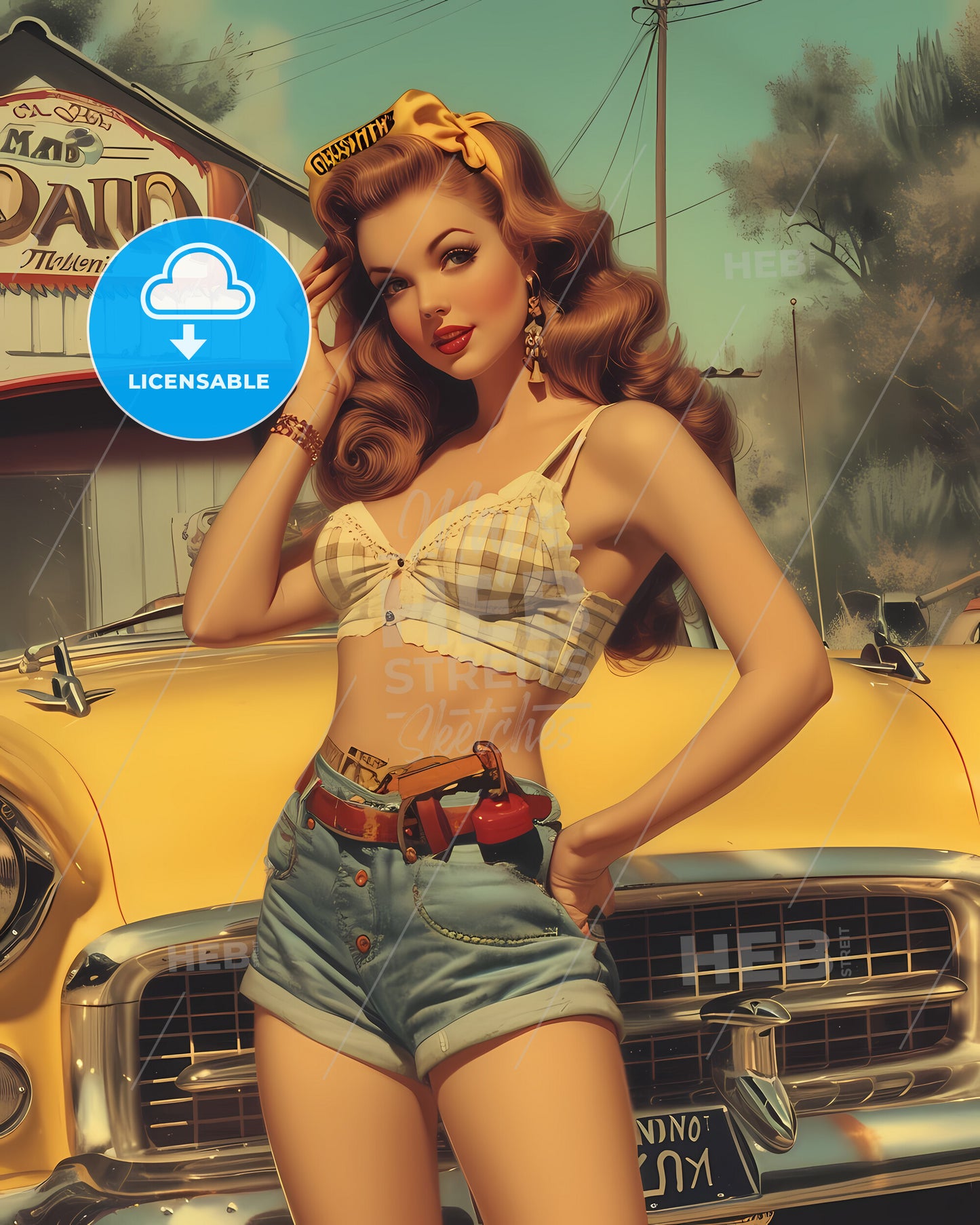 Auto Mechanic - A Woman Posing In Front Of A Yellow Car