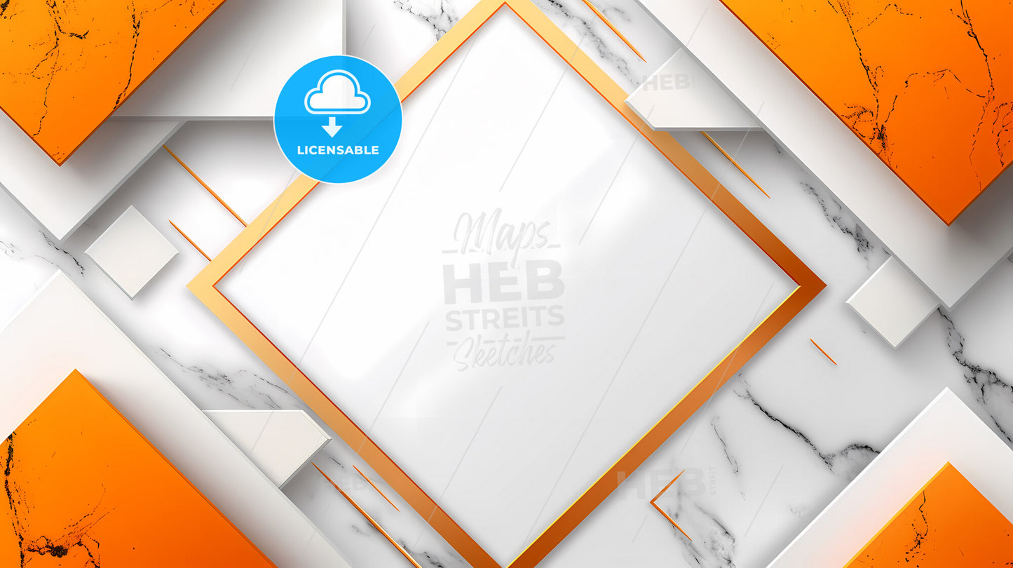 Background, Using One Texture In Marble With Gold Veins - A White Square With Orange Lines And Gold Border