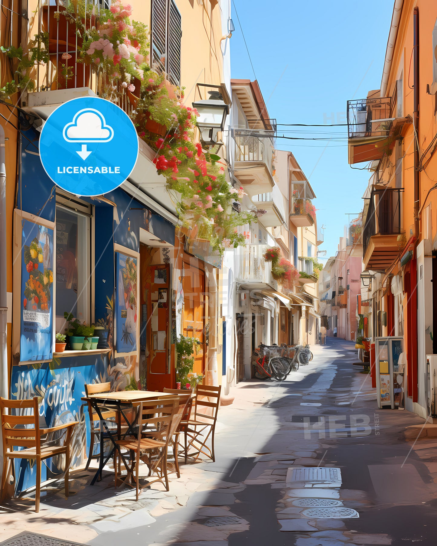 Perpignan, France - A Street With Tables And Chairs In A Small Town