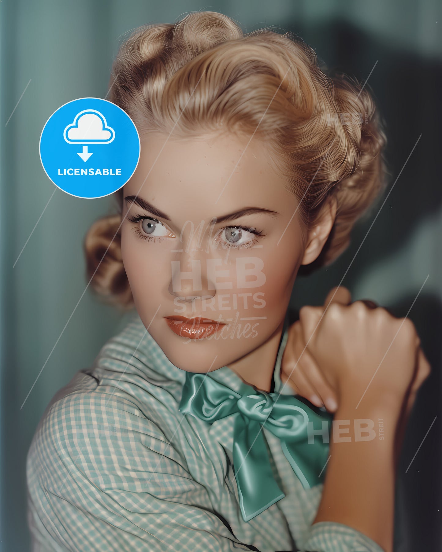 You Can Do It Woman, Vintage Artwork, Flexing One Bicep - A Woman With Blonde Hair And A Green Bow Tie