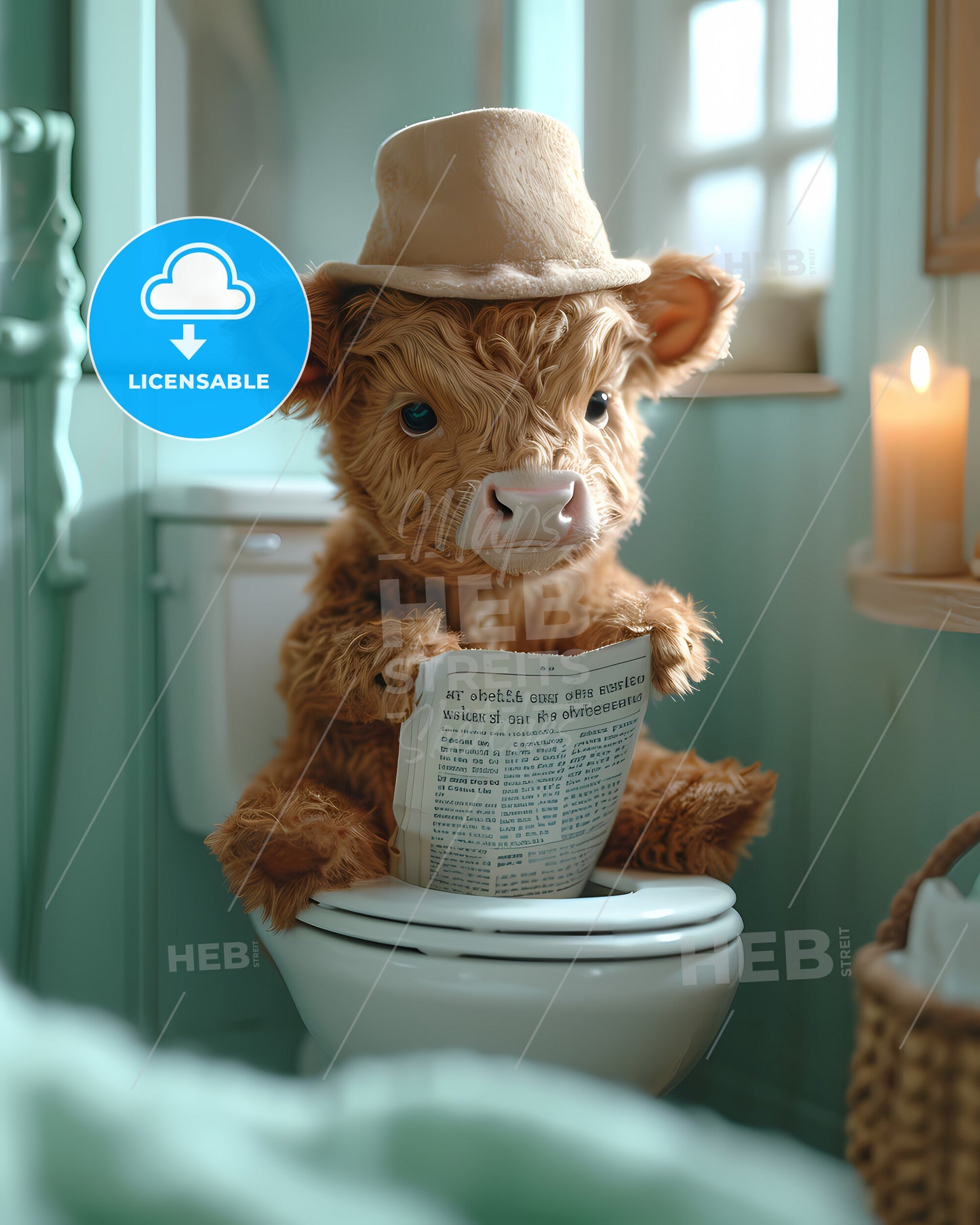 A Cow Sitting On A Tiny Toilet - A Stuffed Animal Sitting On A Toilet