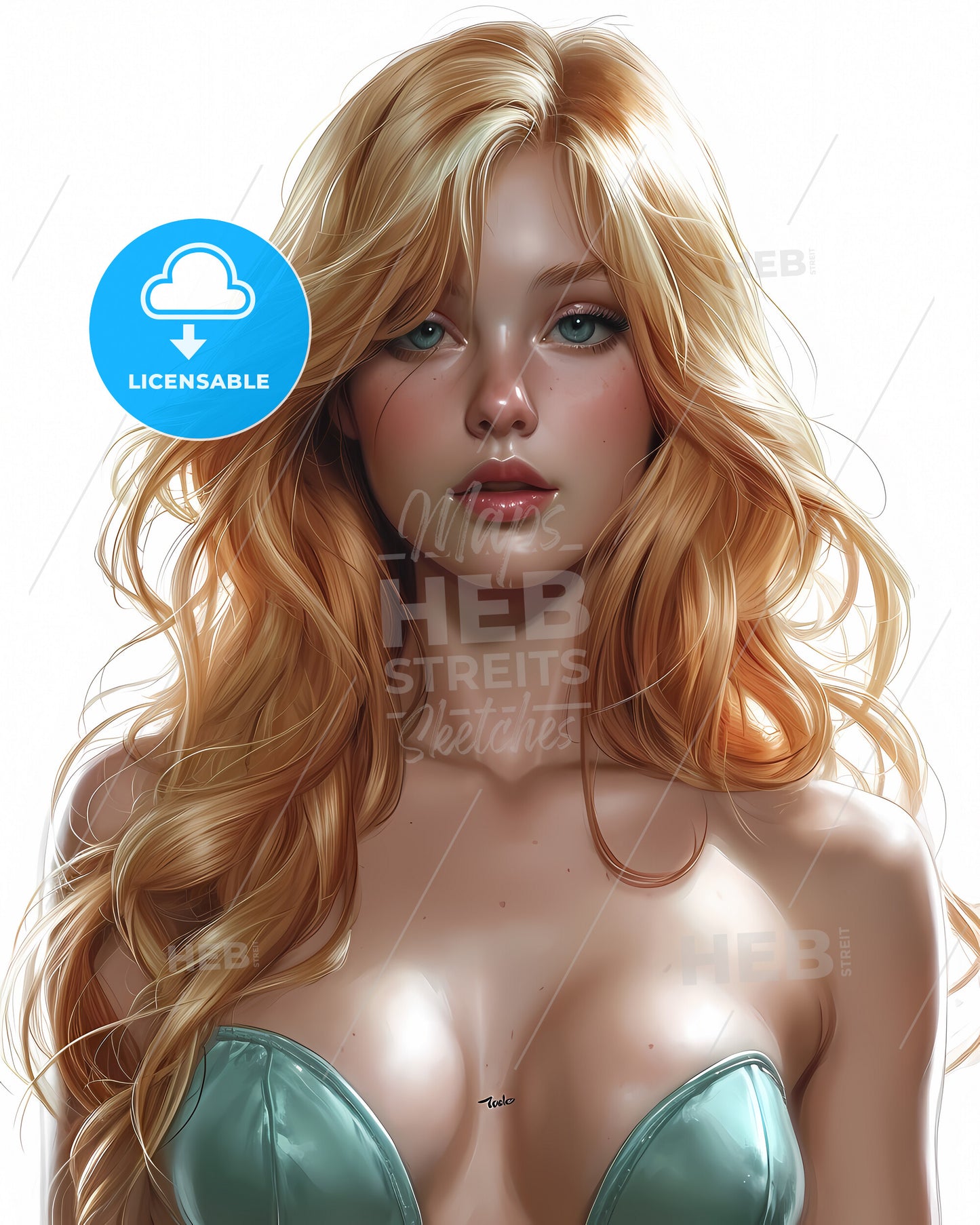Poster Of A Pin Up With White Background - A Woman With Long Blonde Hair