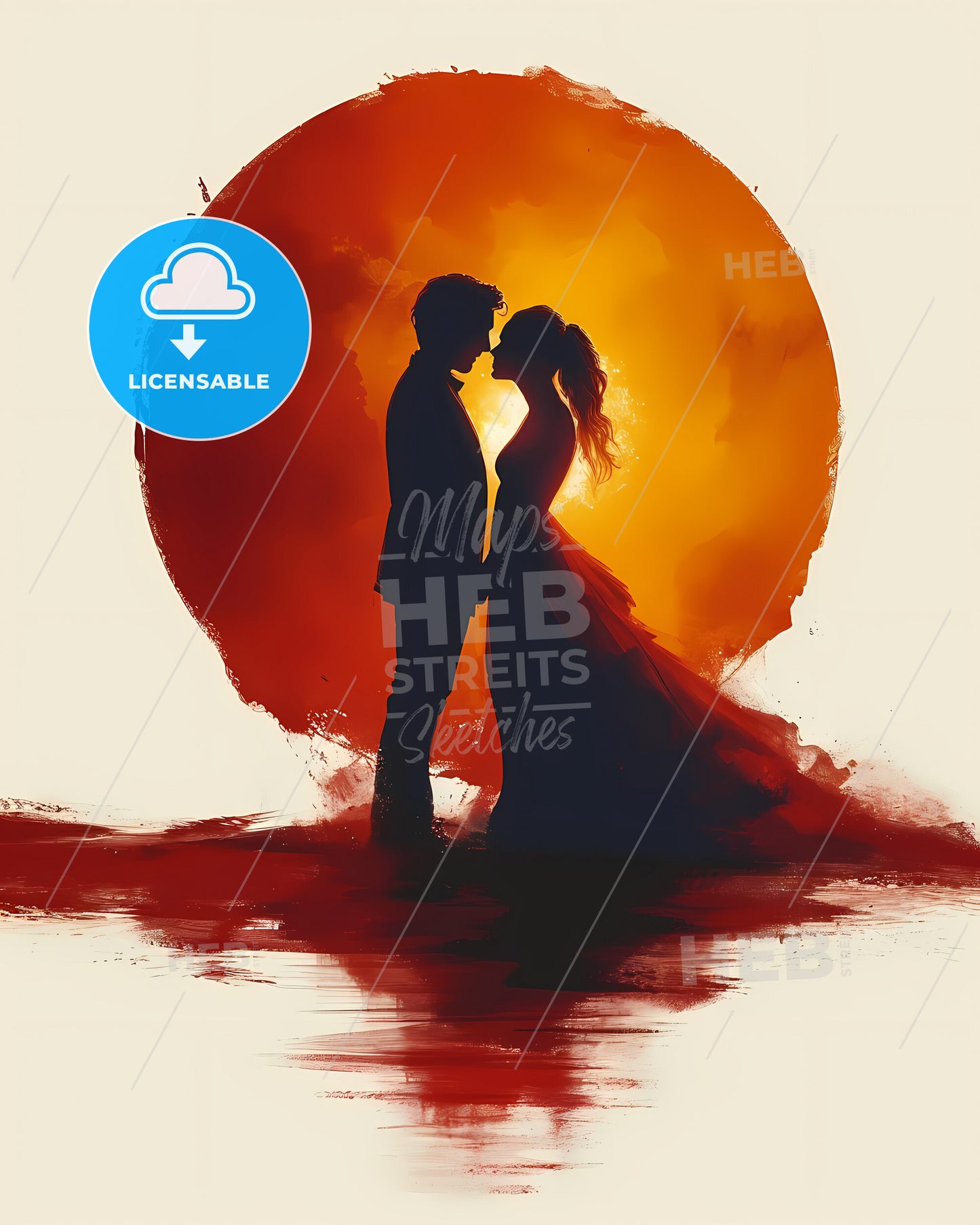 A Skeleton Slow Dances With A Beautiful - A Man And Woman Kissing In Front Of A Large Sun
