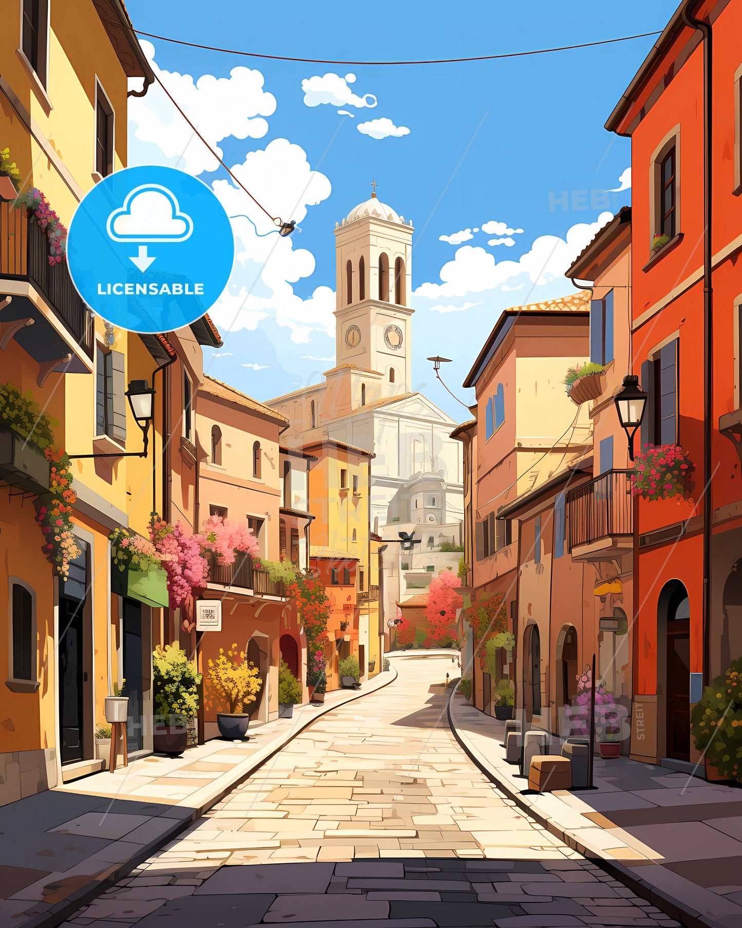 Prato, Italy - A Street With Buildings And A Tower In The Background