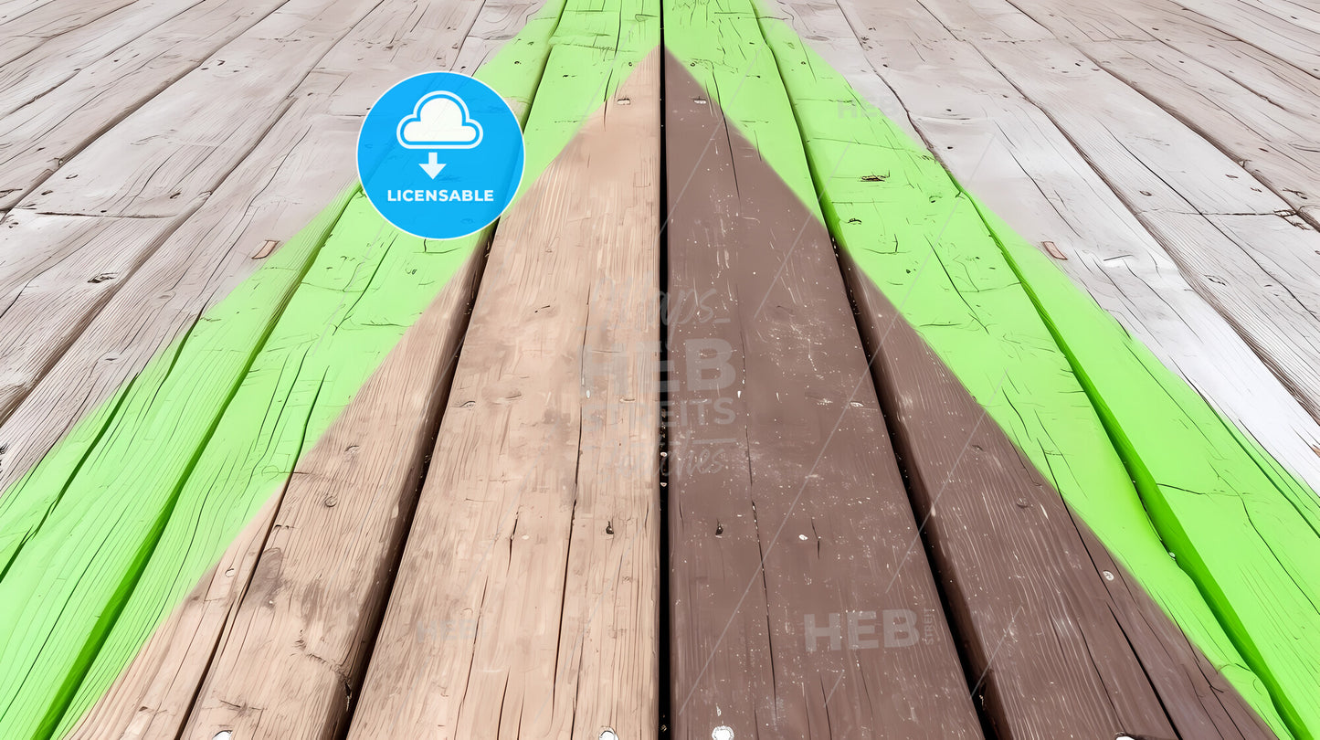 Abstract Background, Light Green And Brown, Grass And Wood Grains Texture - A Close Up Of A Wooden Deck