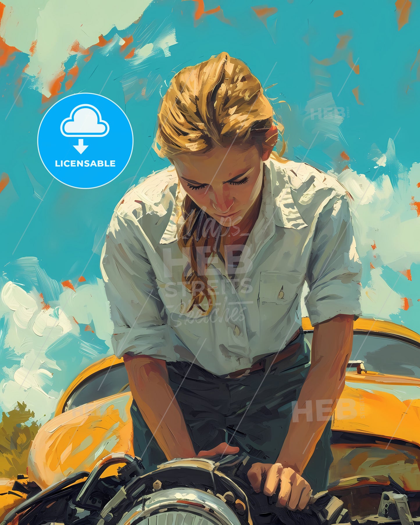 Auto Mechanic - A Woman Standing On A Yellow Car