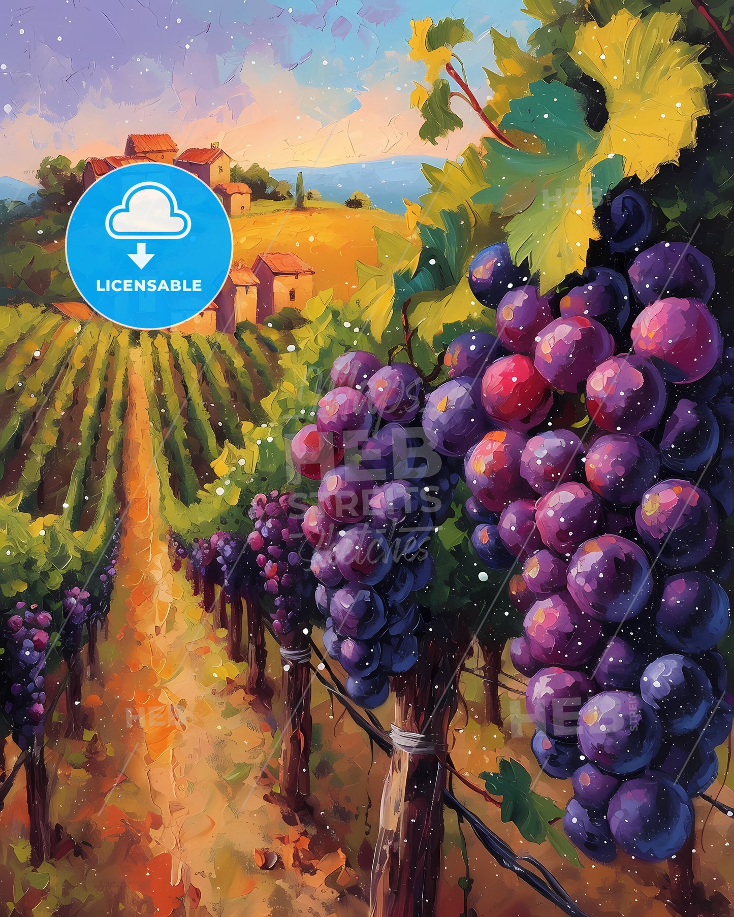 Bordeaux, France, Renowned For Its Red Blends - A Painting Of A Vineyard