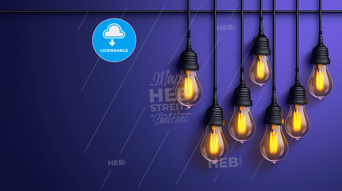Abstract Background With Retro Light Bulbs On Purple Background - A Group Of Light Bulbs
