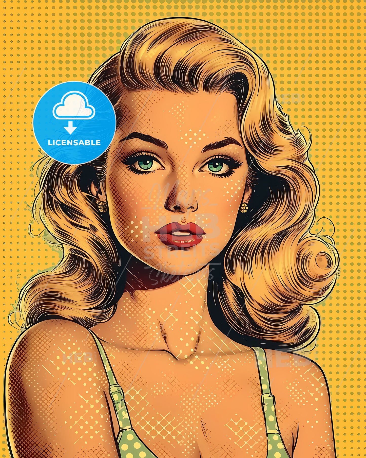 1959 Pin Up Girl - A Woman With Long Hair And Green Eyes