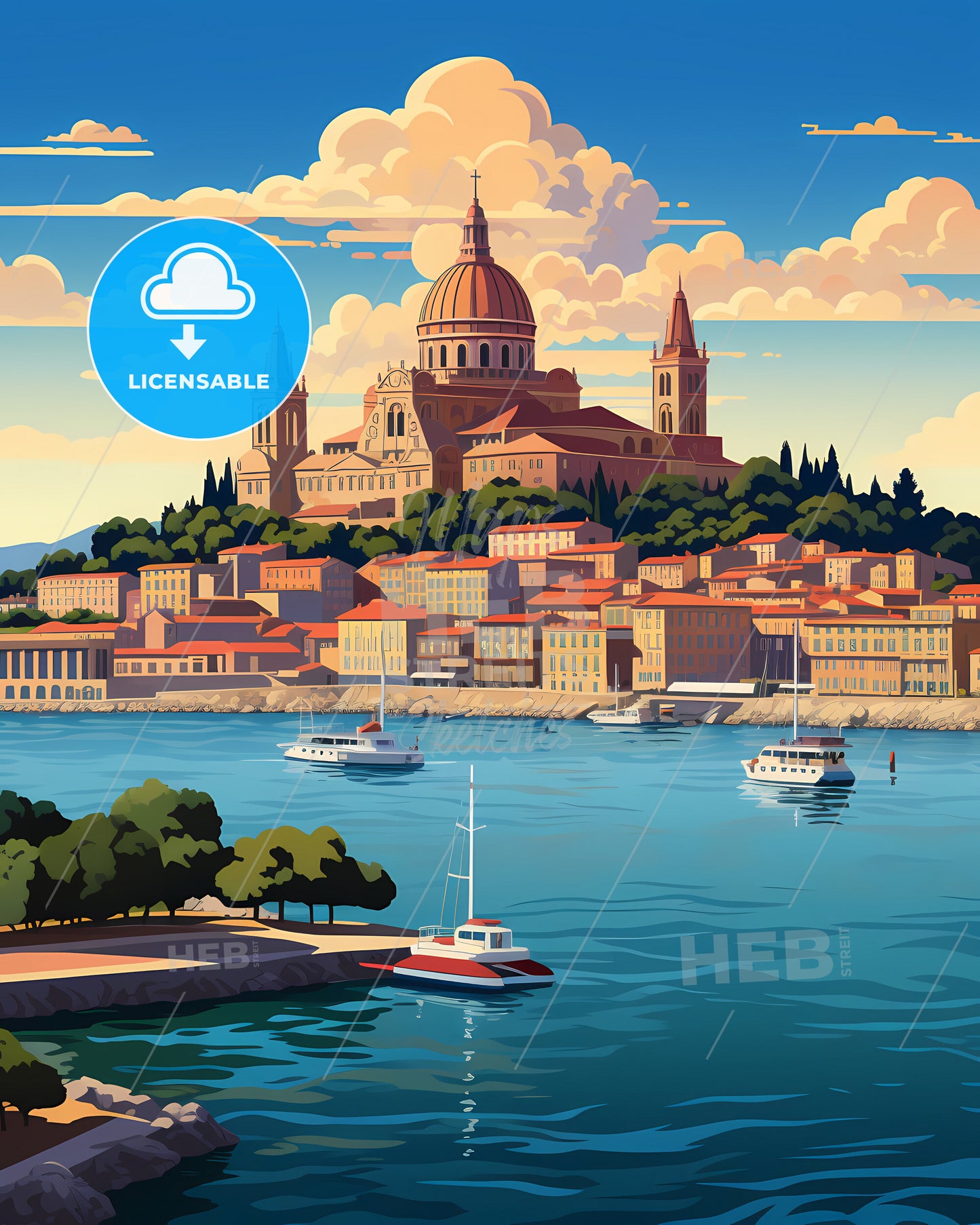 Toulon, France - A City With A Dome On A Hill Surrounded By Water