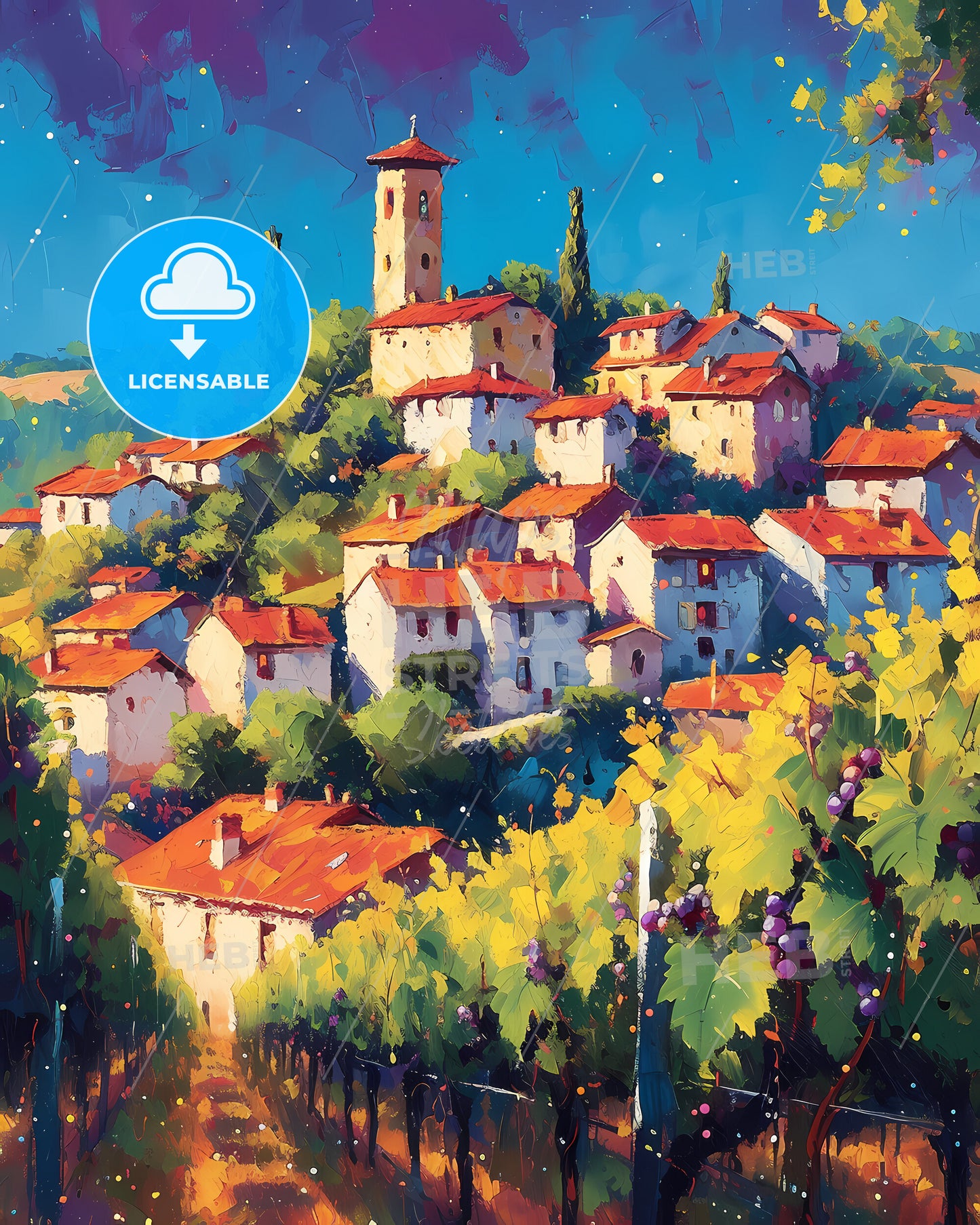 Beaujolais, France - A Painting Of A Village