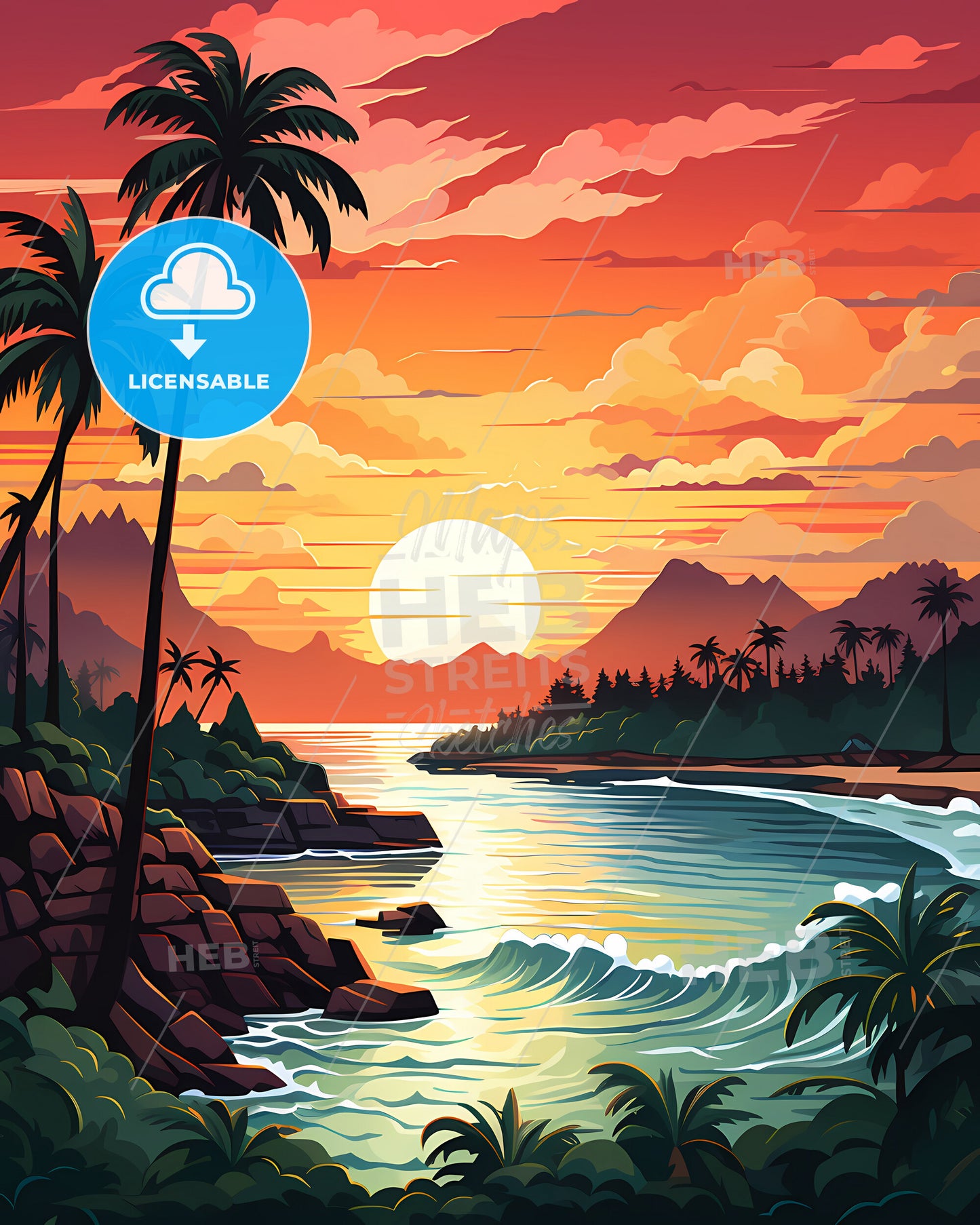 Hawaii, United States - A Sunset Over A Beach