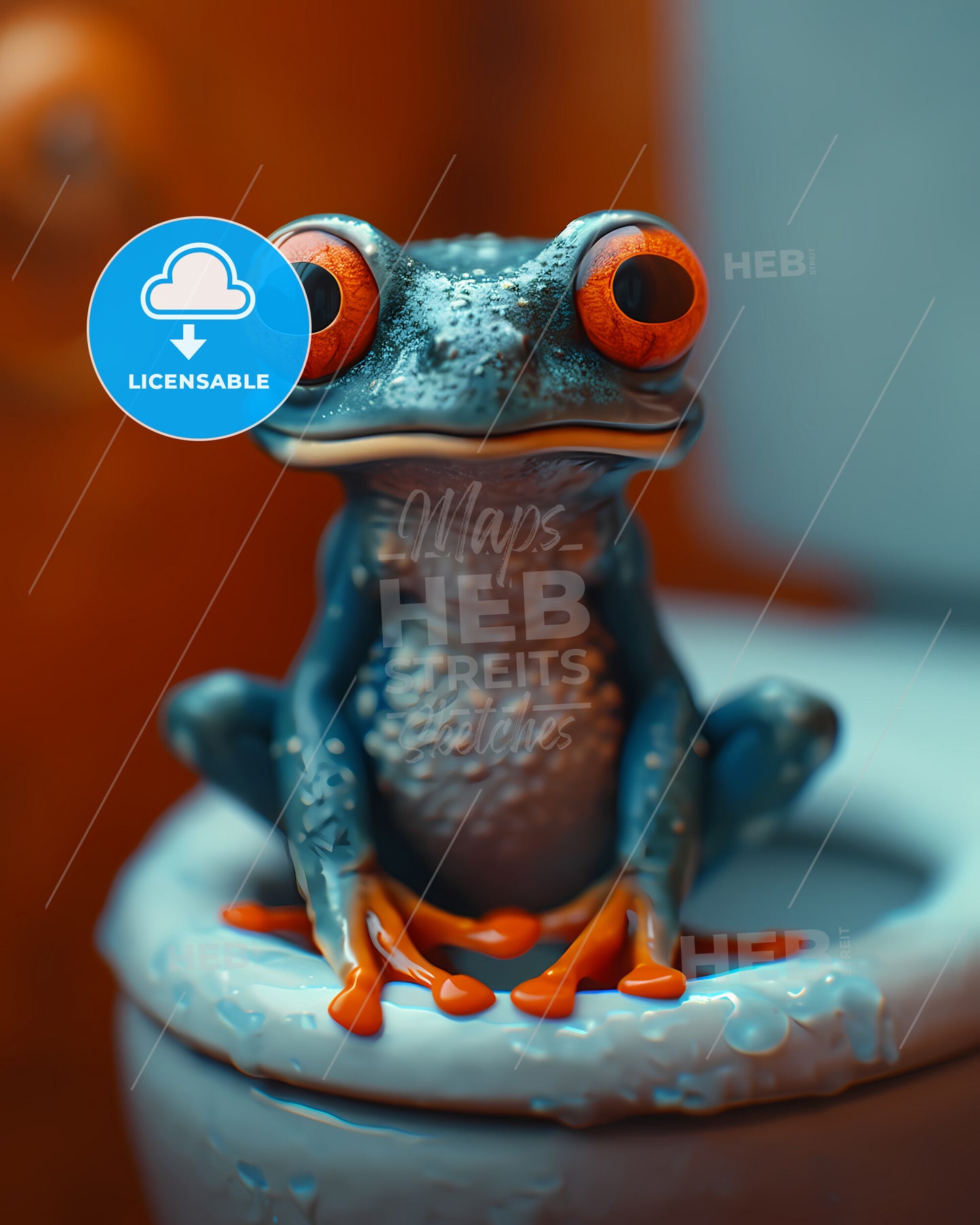 Frog Sitting On A Tiny Toilet - A Frog Sitting On A Toilet