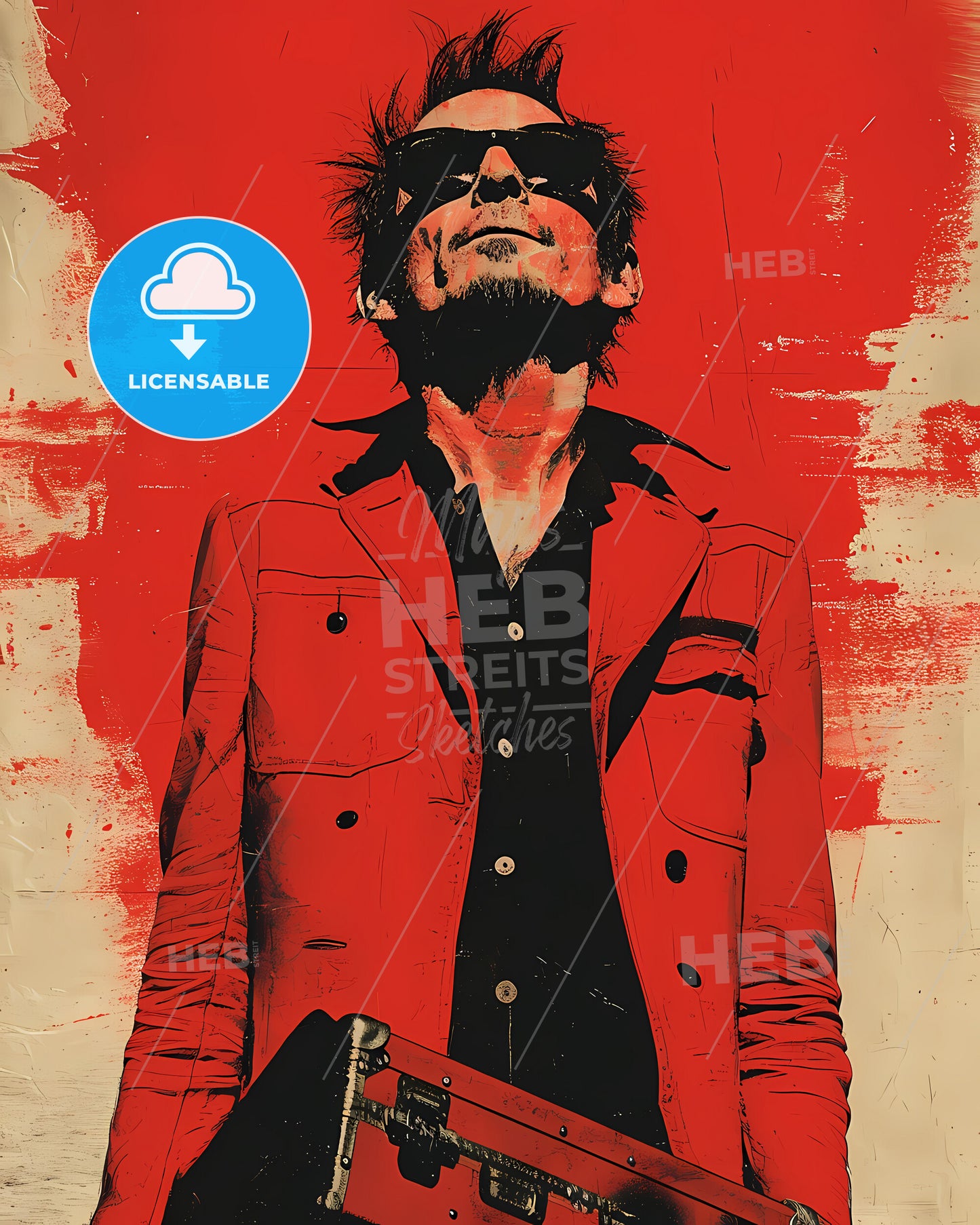 A Trendy Rocker Guy With A Pelican Case - A Man In Sunglasses And A Red Jacket Holding A Gun