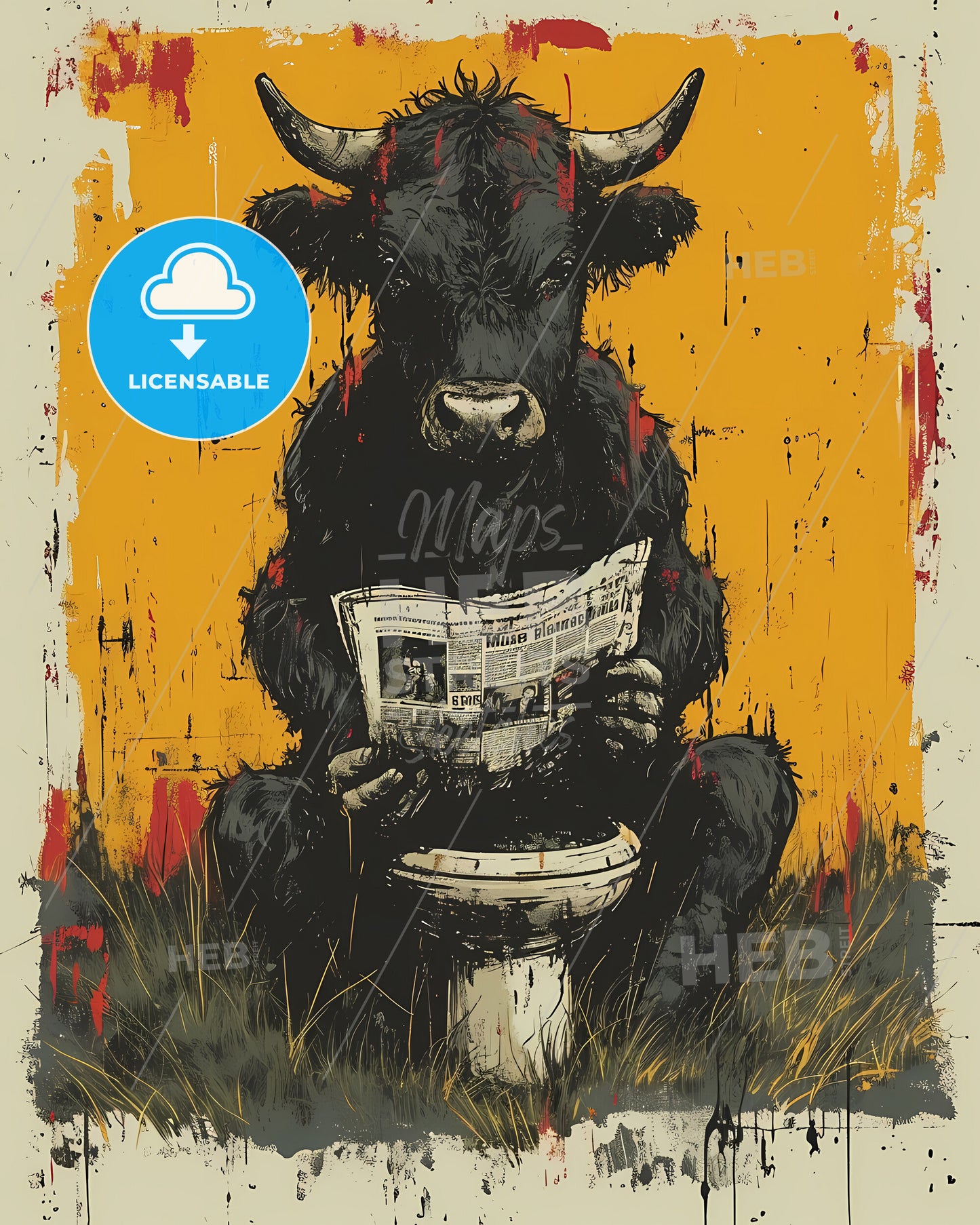 A Cow Sitting On A Tiny Toilet - A Bull Sitting On A Toilet Reading A Newspaper