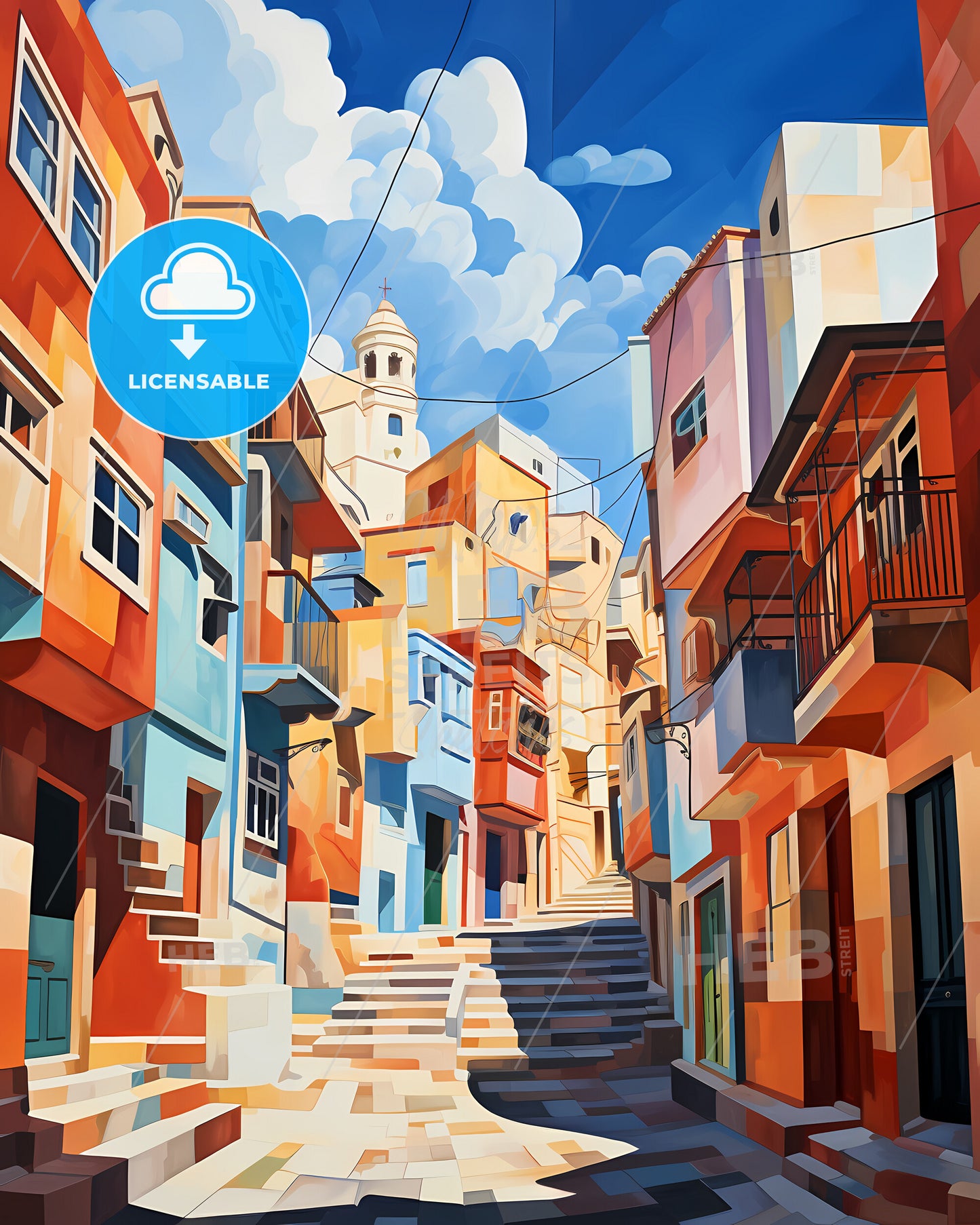 Qormi, Malta - A Colorful Buildings With Stairs And A Tower