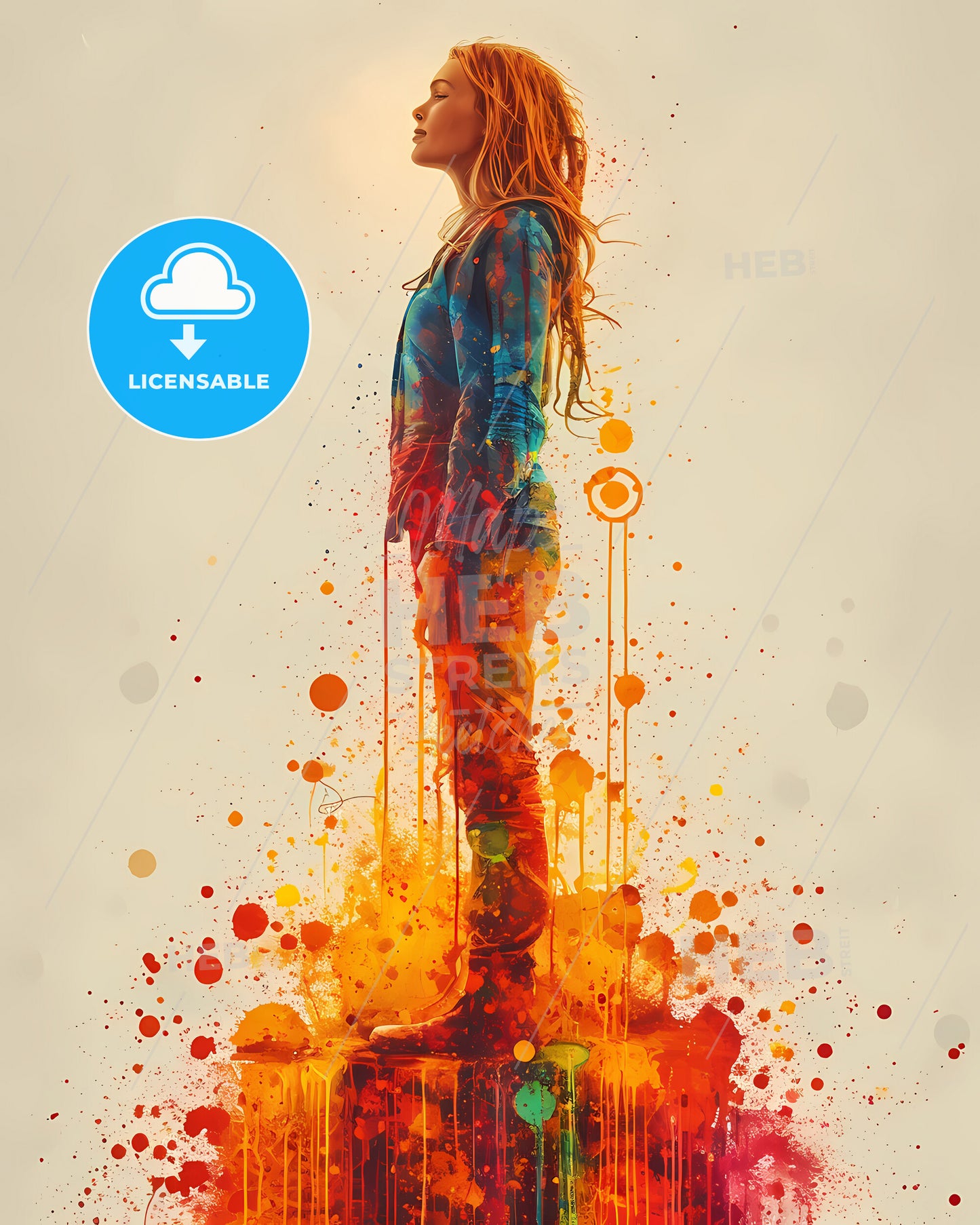 A Standing Woman, Listining A Music Illustrations Vector Design - A Woman Standing On A Cube