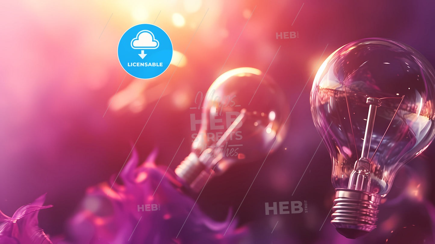 Abstract Background With Retro Light Bulbs On Purple Background - A Close Up Of A Light Bulb