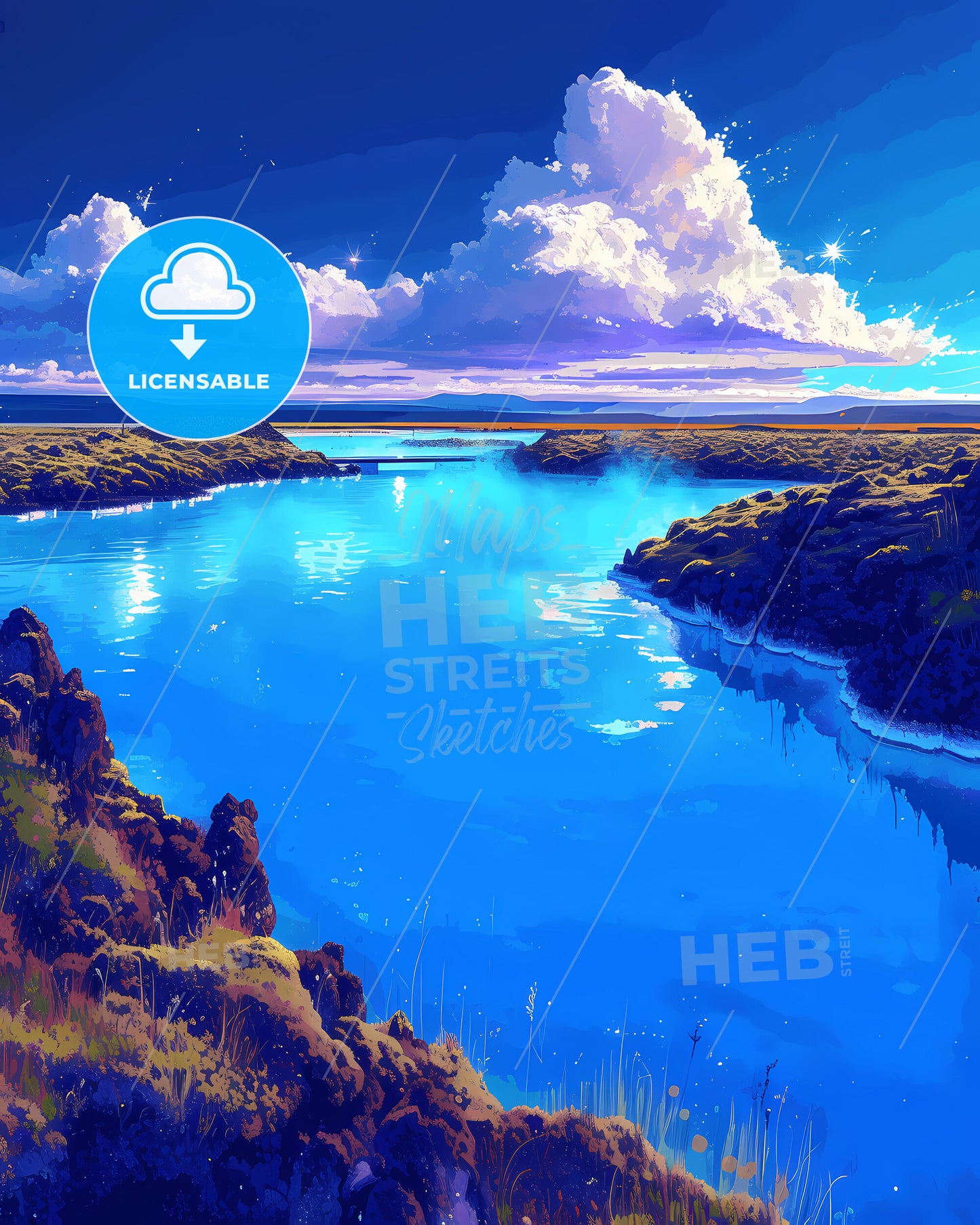 Blue Lagoon, Iceland - A Blue Water With Rocks And Clouds