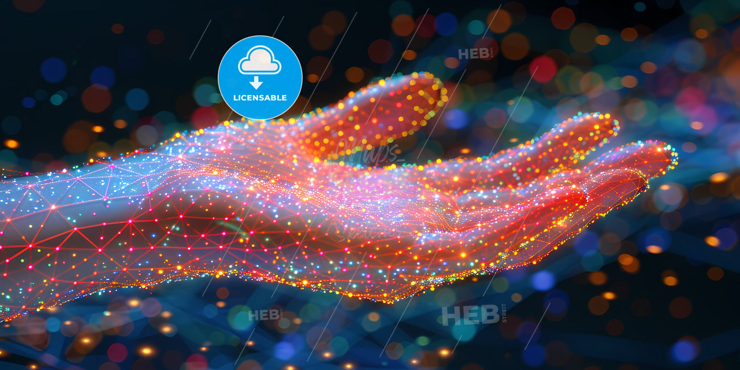 Abstract Minimal Futuristic Concept - A Hand With Many Dots And Lines