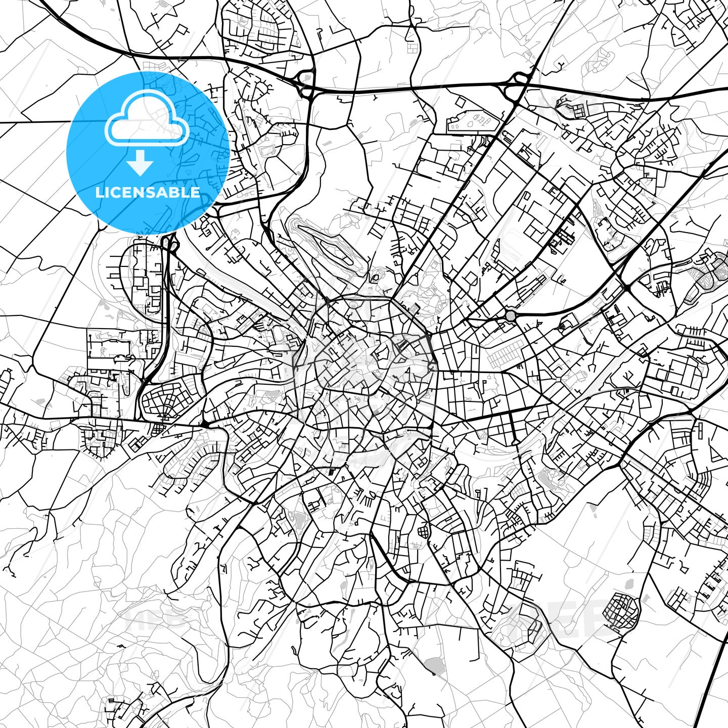 Aachen, Germany, Vector Map - Light