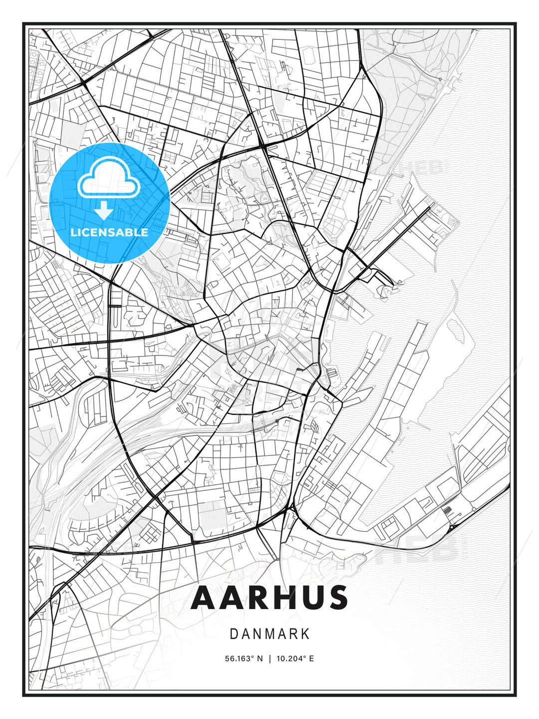 Aarhus, Denmark, Modern Print Template in Various Formats - HEBSTREITS Sketches