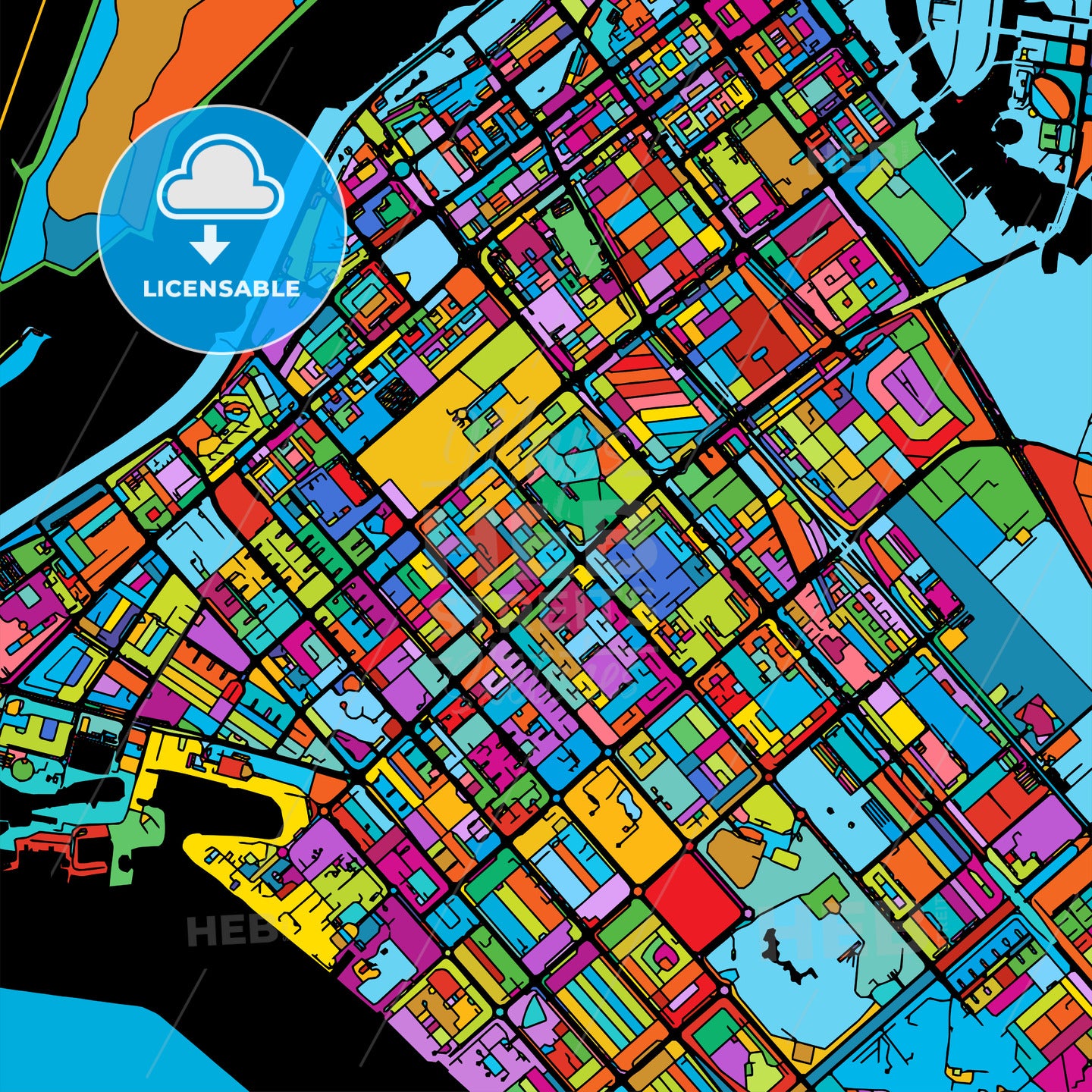 Abu Dhabi Colorful Vector Map on Black