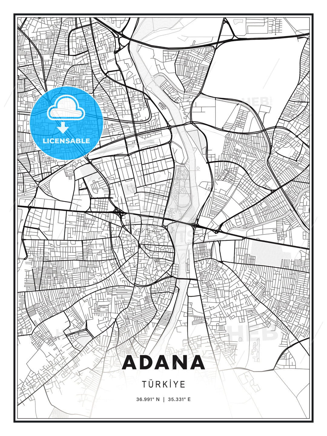 Adana, Turkey, Modern Print Template in Various Formats - HEBSTREITS Sketches