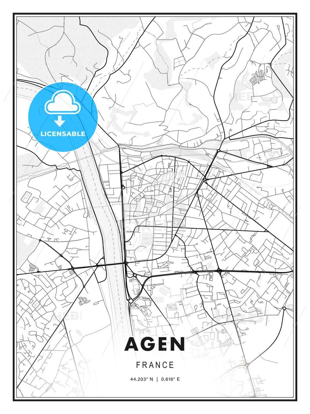 Agen, France, Modern Print Template in Various Formats - HEBSTREITS Sketches