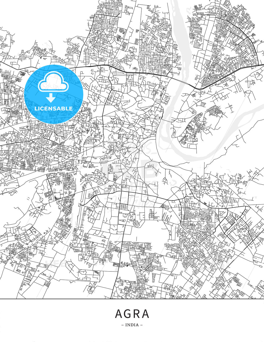 Agra, India, Map poster borderless print template - HEBSTREITS