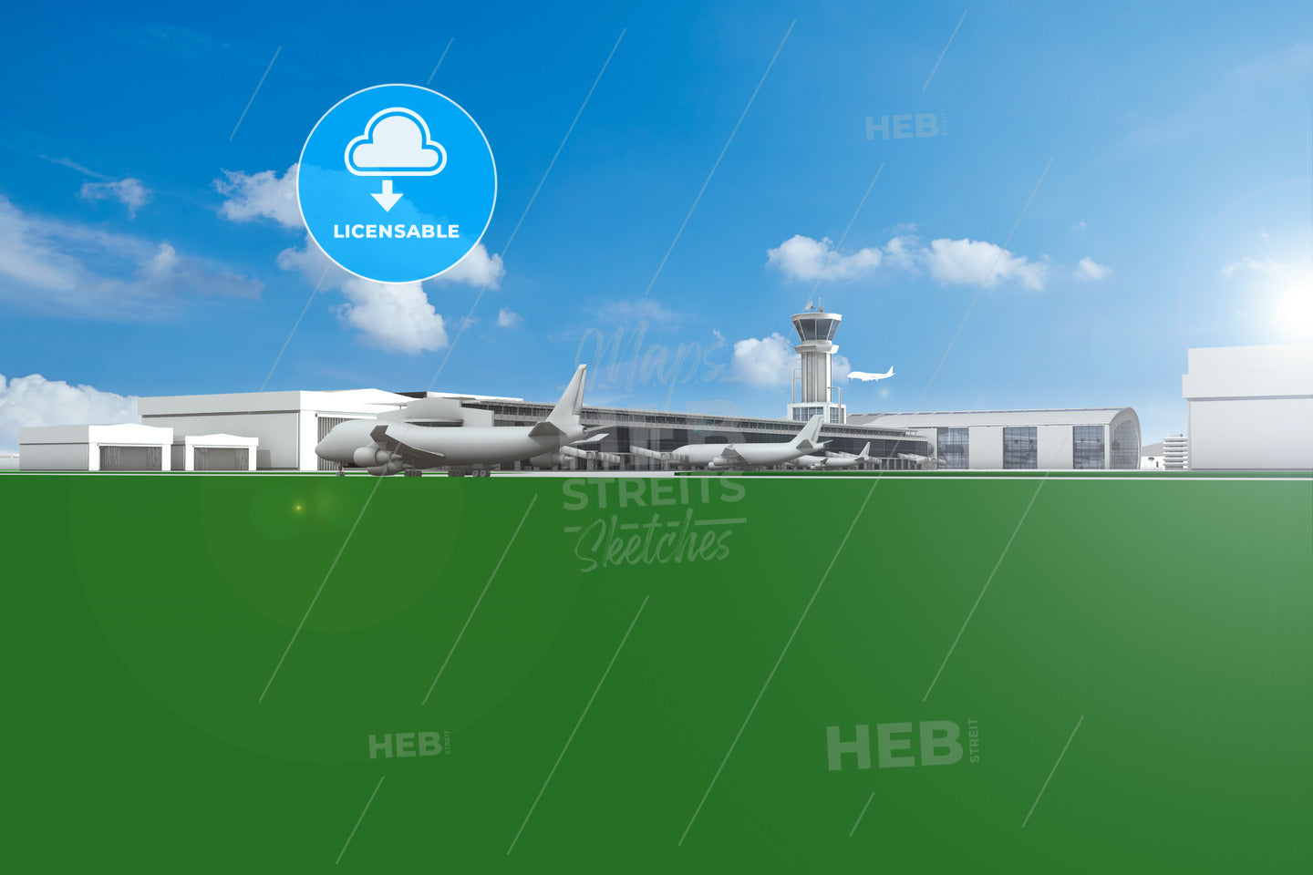 Airfield with planes and blue sky – instant download