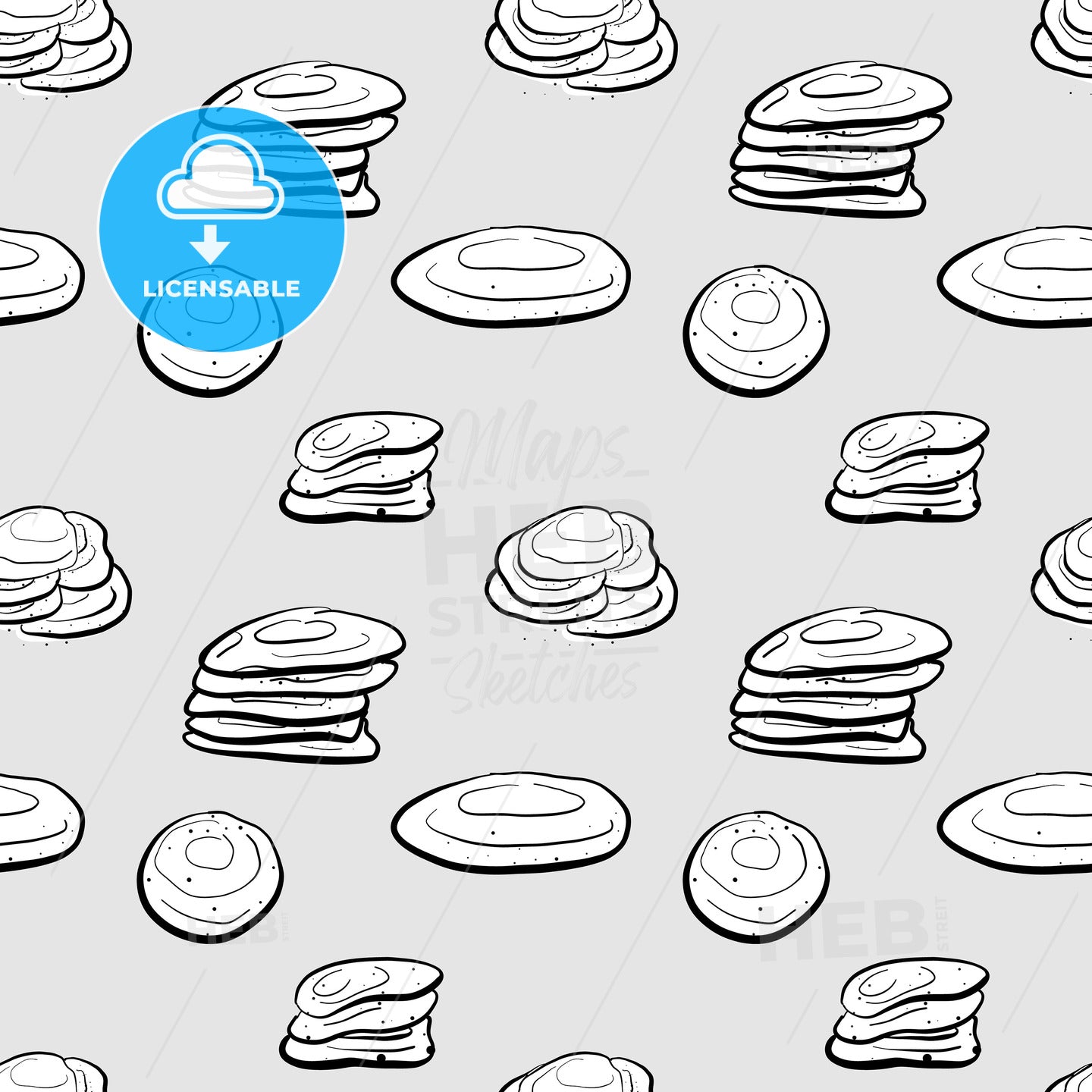 Aish Merahrah seamless pattern greyscale drawing – instant download