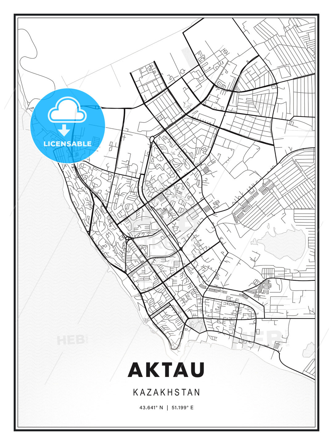Aktau, Kazakhstan, Modern Print Template in Various Formats - HEBSTREITS Sketches