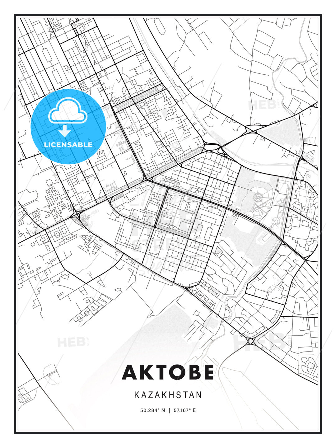 Aktobe, Kazakhstan, Modern Print Template in Various Formats - HEBSTREITS Sketches