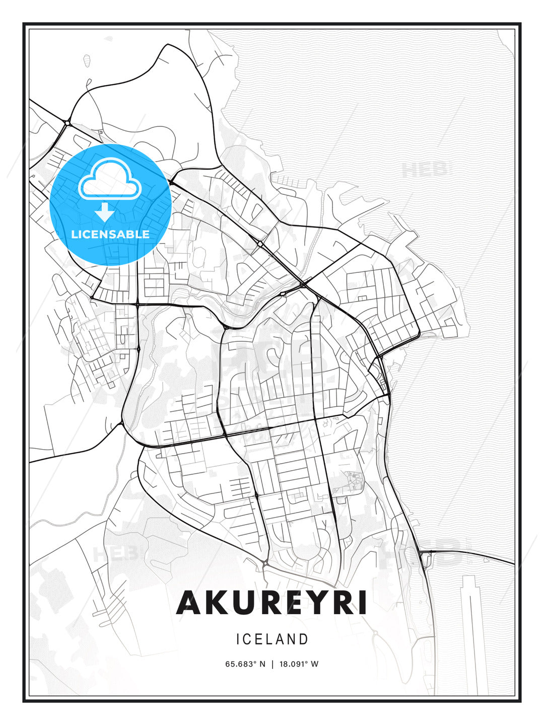 Akureyri, Iceland, Modern Print Template in Various Formats - HEBSTREITS Sketches
