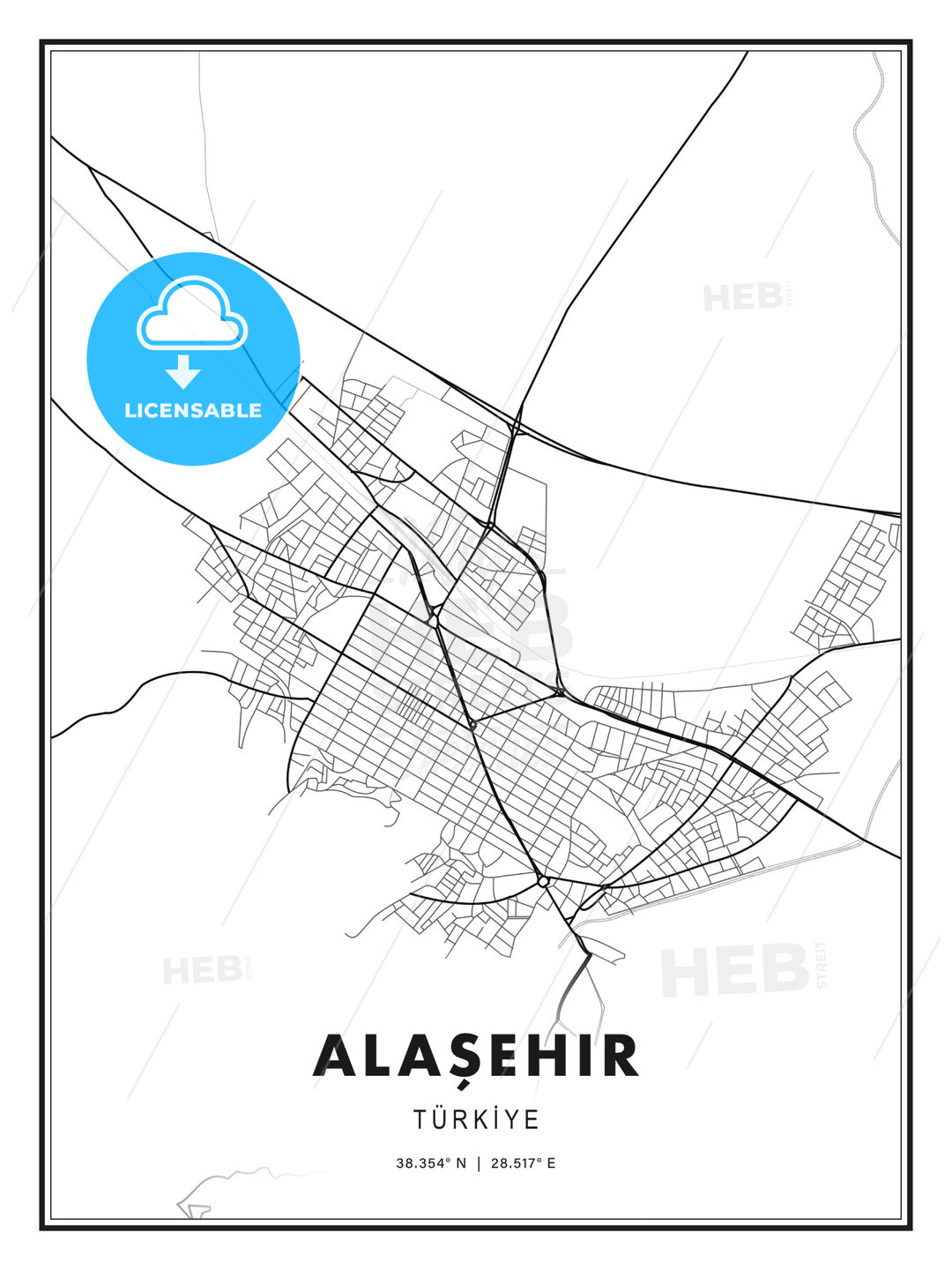 Alaşehir, Turkey, Modern Print Template in Various Formats - HEBSTREITS Sketches