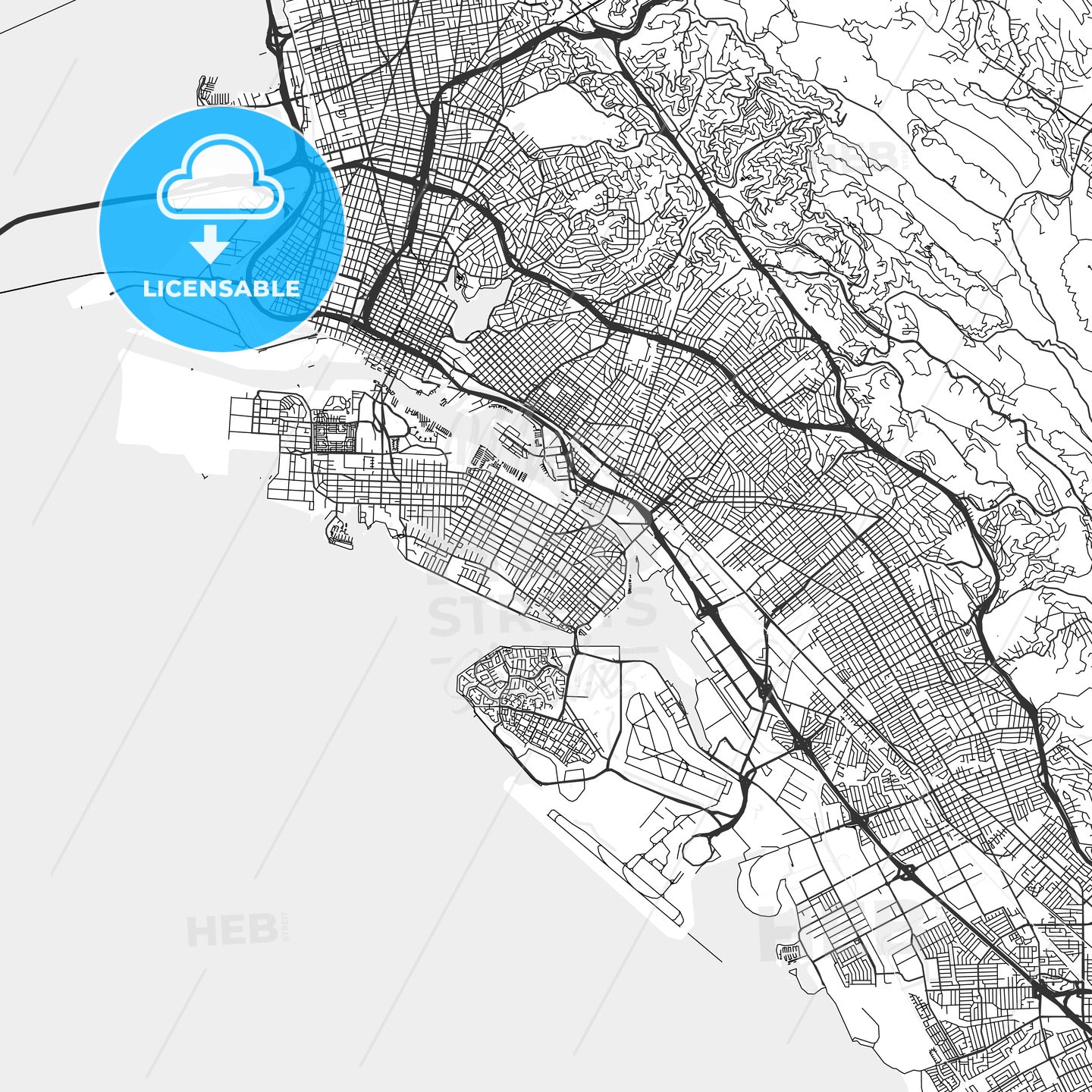 Alameda, California - Area Map - Light