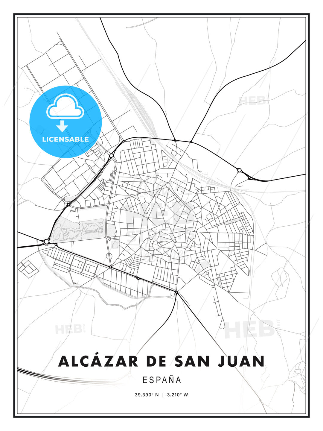 Alcázar de San Juan, Spain, Modern Print Template in Various Formats - HEBSTREITS Sketches