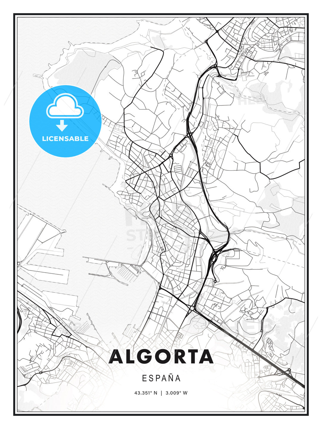 Algorta, Spain, Modern Print Template in Various Formats - HEBSTREITS Sketches