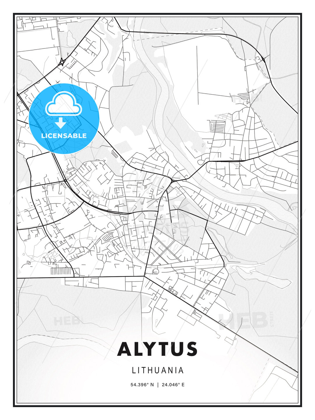 Alytus, Lithuania, Modern Print Template in Various Formats - HEBSTREITS Sketches