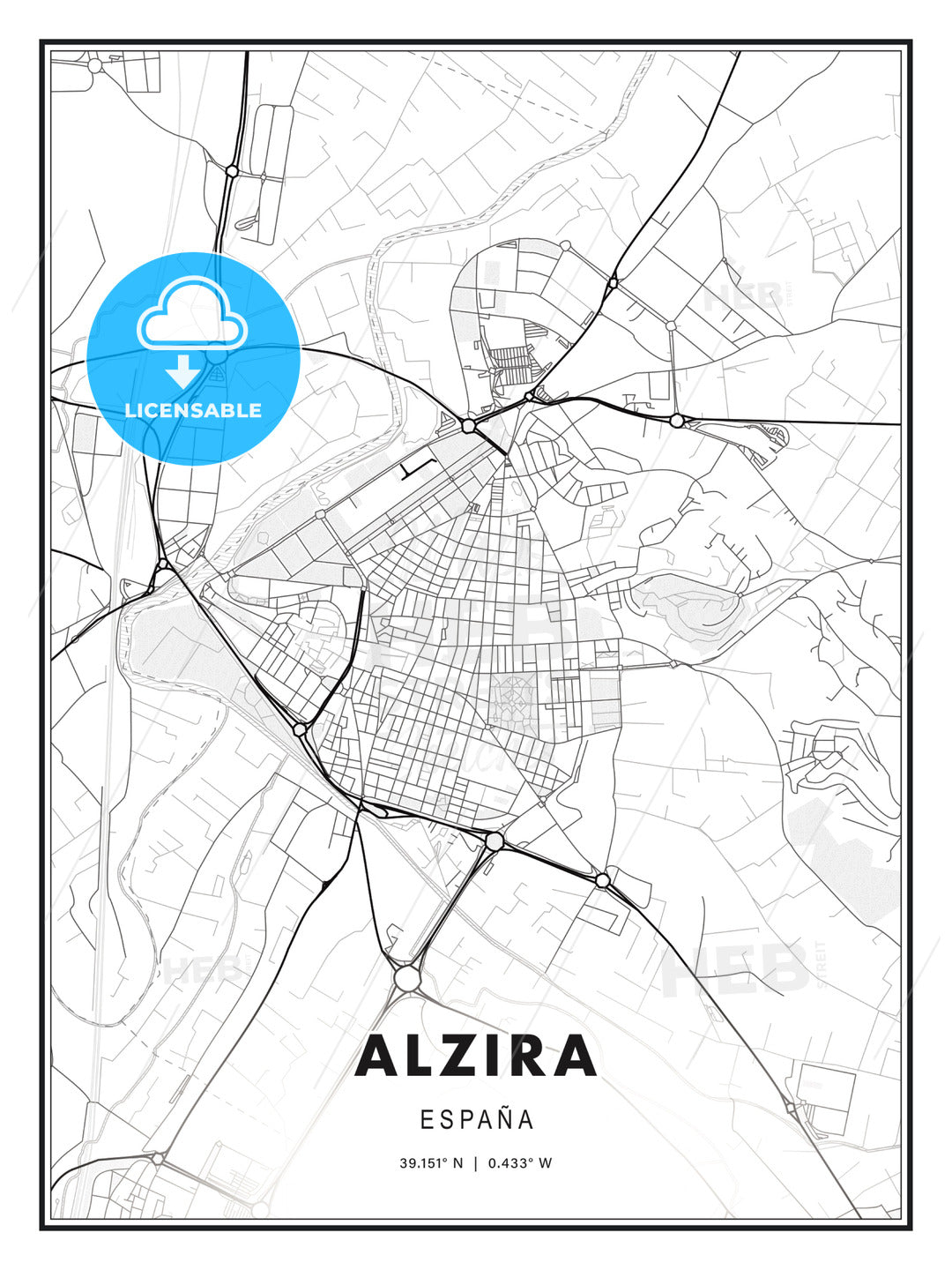 Alzira, Spain, Modern Print Template in Various Formats - HEBSTREITS Sketches