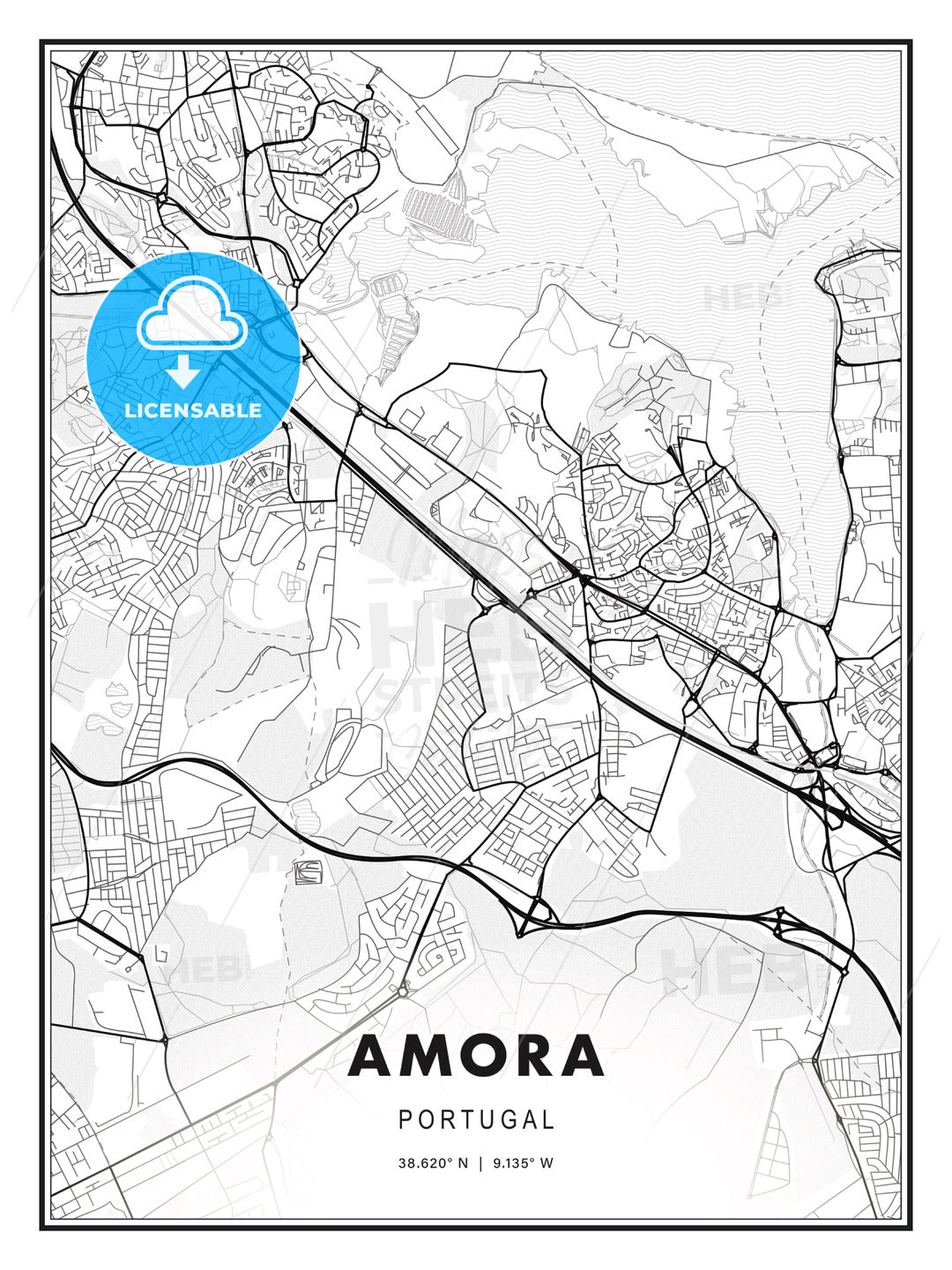 Amora, Portugal, Modern Print Template in Various Formats - HEBSTREITS Sketches
