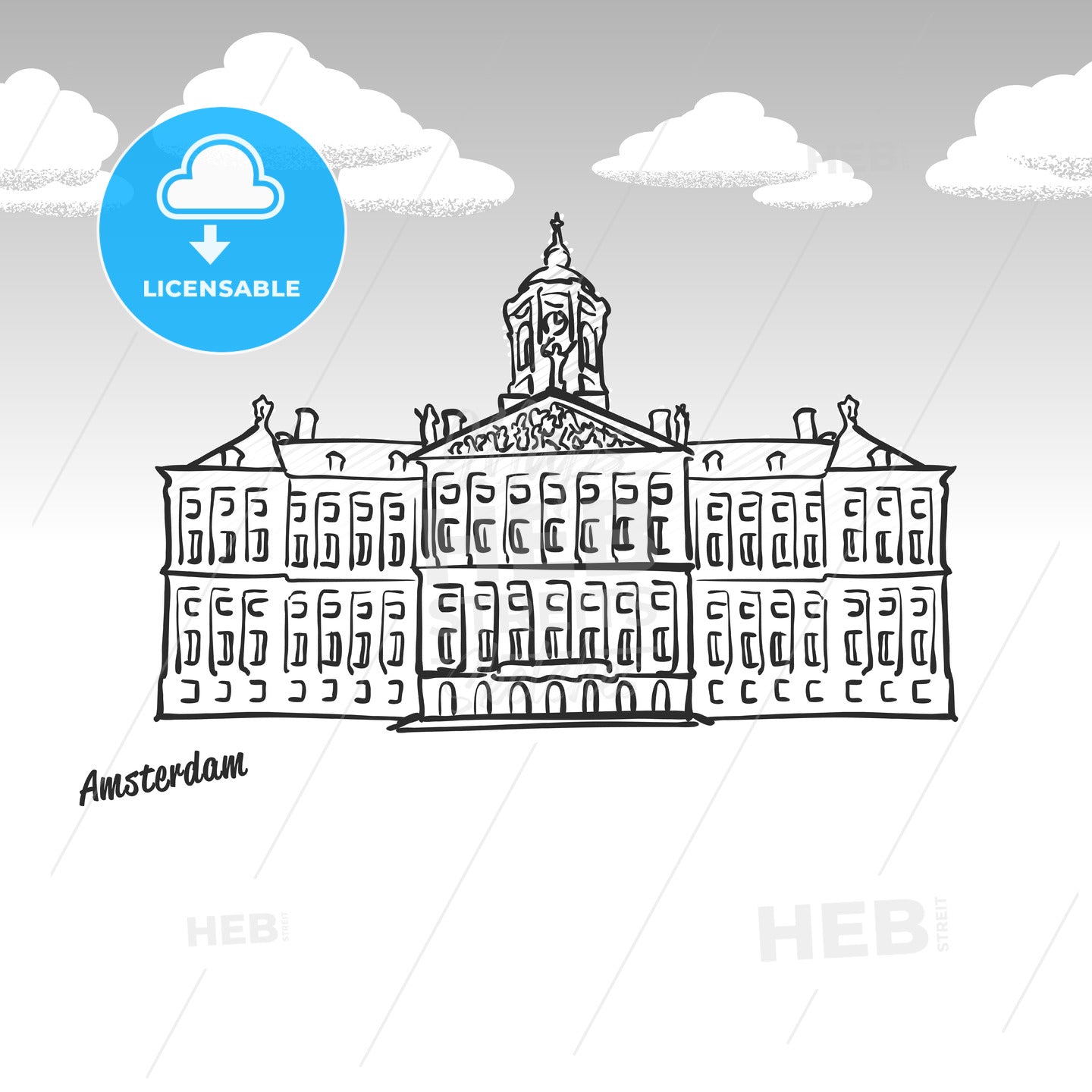 Amsterdam, Netherlands famous landmark sketch – instant download