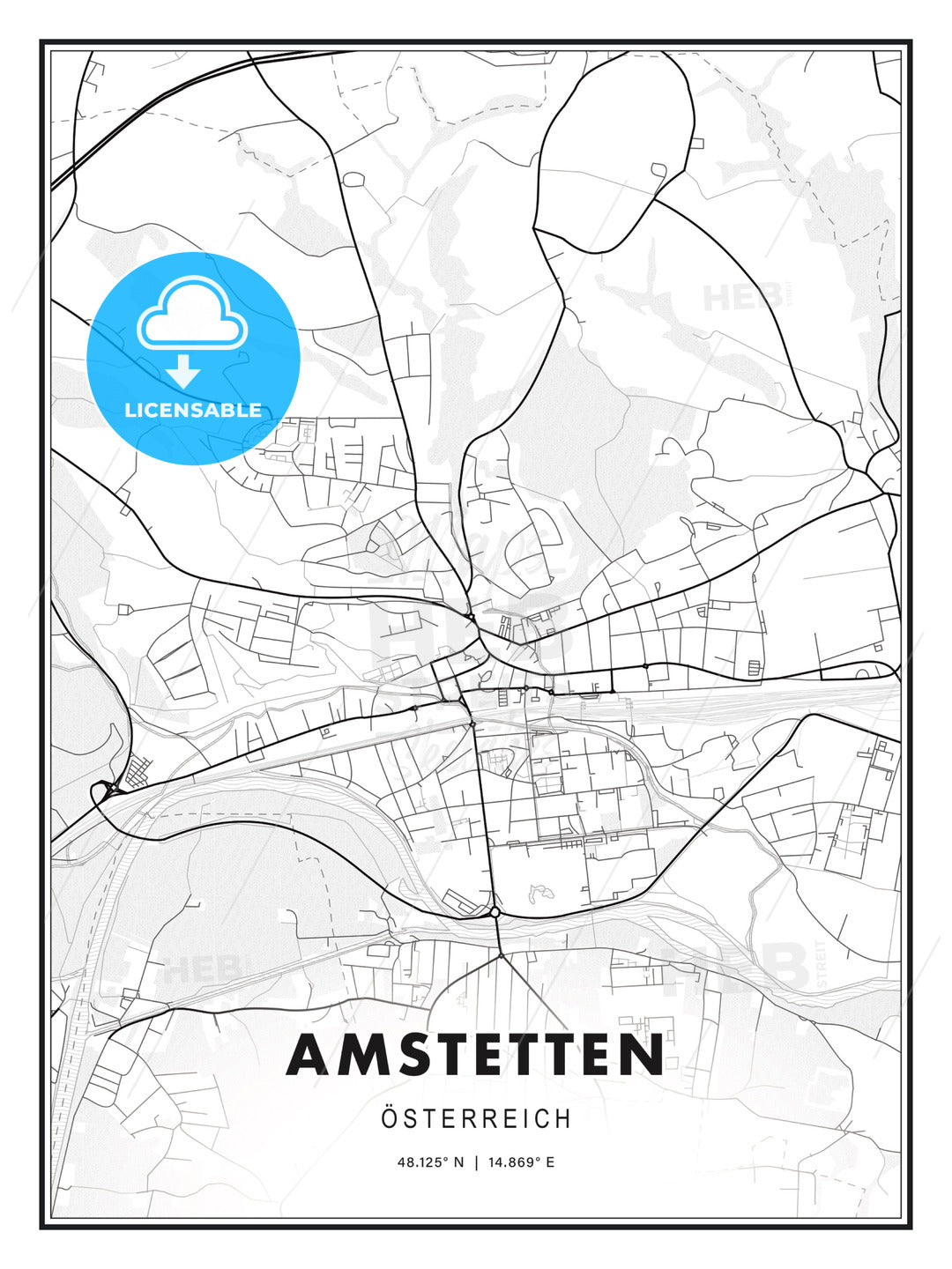 Amstetten, Austria, Modern Print Template in Various Formats - HEBSTREITS Sketches