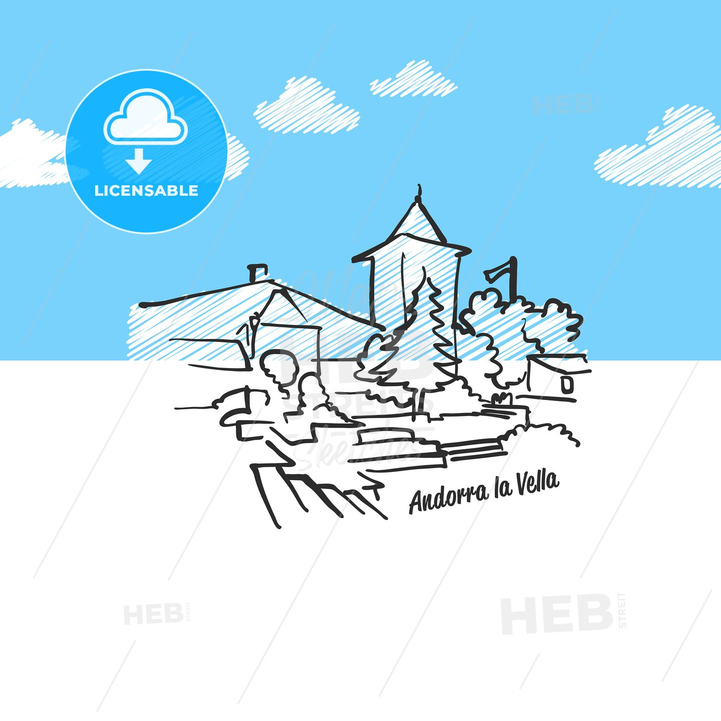 Andorra de la vella famous skyline sketch – instant download