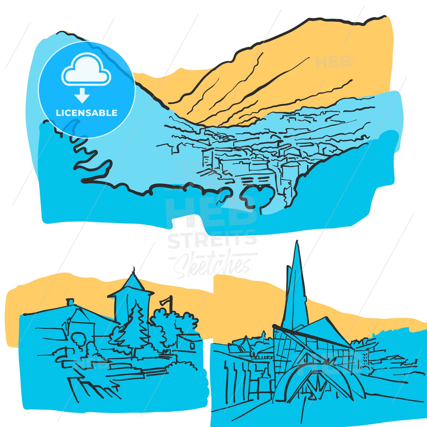 Andorra la Vella Colored Landmarks – instant download