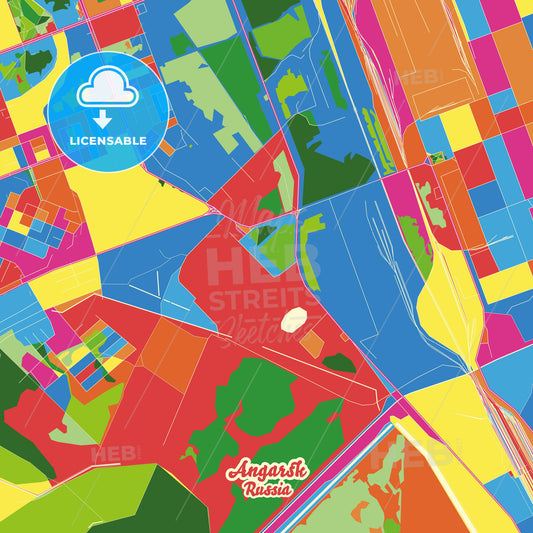 Angarsk, Russia Crazy Colorful Street Map Poster Template - HEBSTREITS Sketches